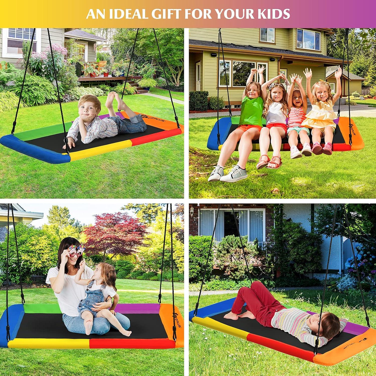 Goplus 700lb Giant 60'' Platform Tree Swing Outdoor w/ 2 Hanging Straps Colorful