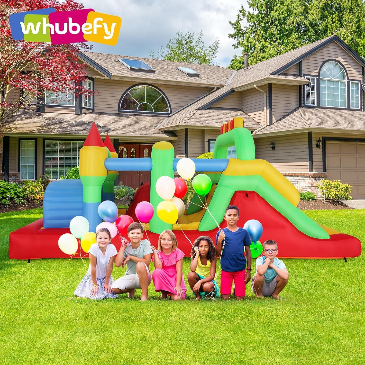 Whubefy Bounce House for Big Kids 8-12, 18 x 8.2FT Kids 3-6 Inflatable Obstacle Course w/Dual Tunnels, Large Slide, Climbing, Obstacles and Bounce Area Castle for Birthday Party, Fun Racing Game