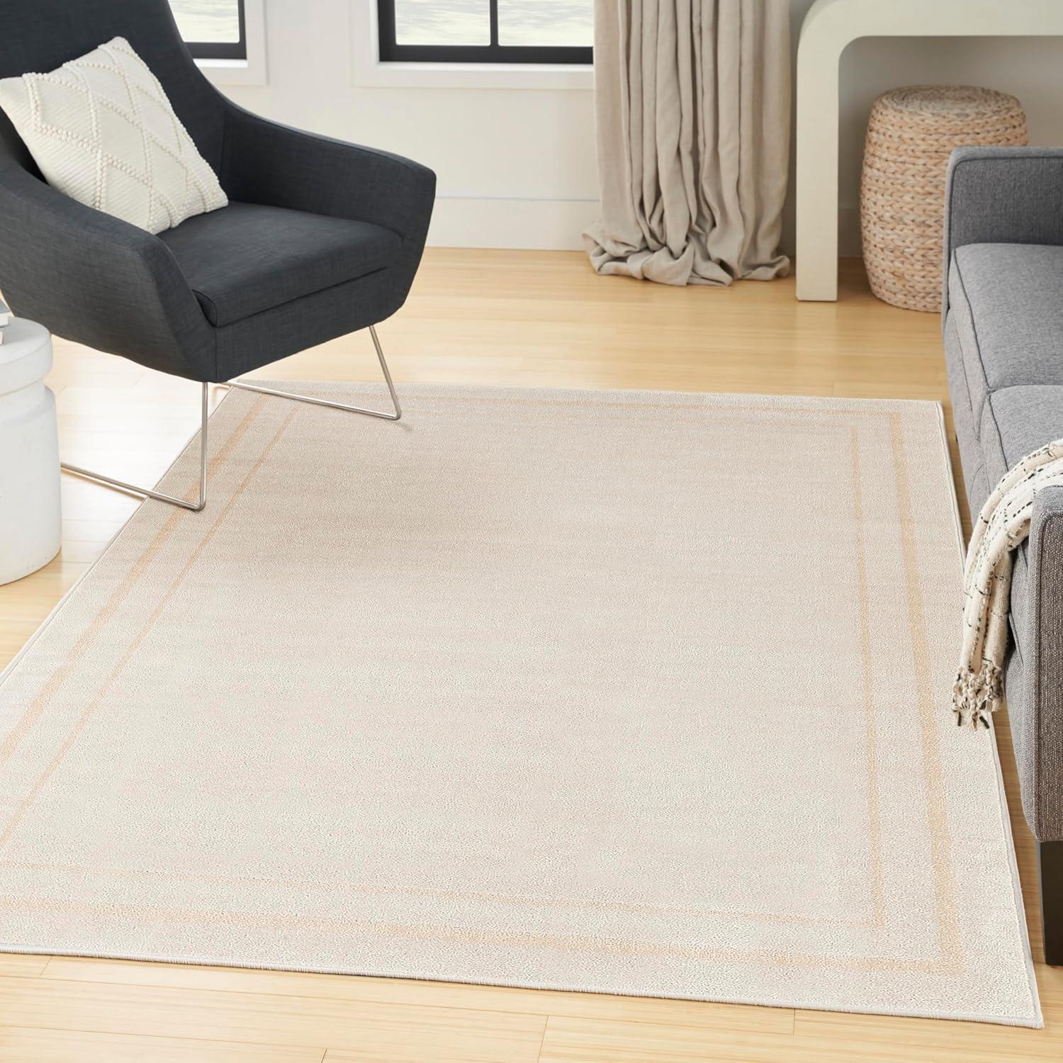 Ivory Gold 4' x 6' Rectangular Washable Synthetic Rug