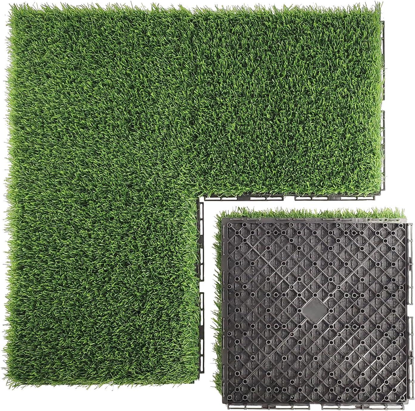 9 Pack 12" × 12" Artificial Grass Tiles - Self-Draining, Interlocking, and Easy to Install - Perfect for Patios, Balconies, Dogs, Pets, and Kids