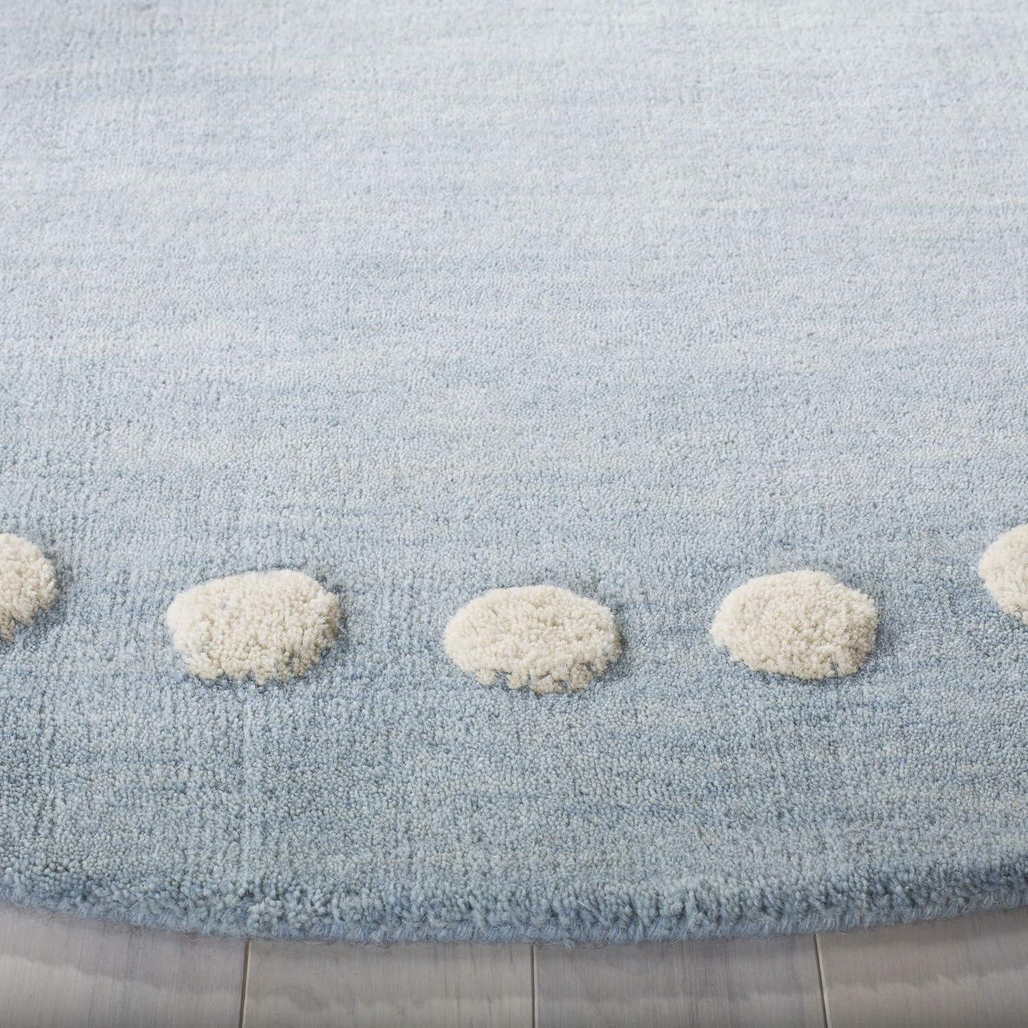 Plush Hand-Tufted Blue Wool Round Kids' Playroom Rug, 5' Diameter