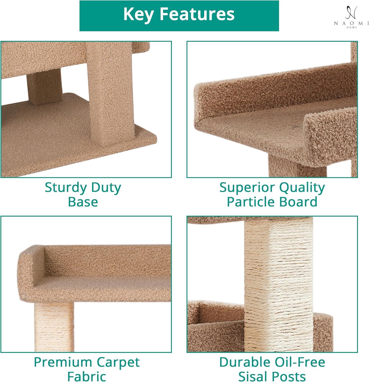 Nala 3-Tier Cat Tree Tower for Indoor Cats – Large Cat Tower & Cat Condo for Large Cats | Cat Tree House & Cat Castle for Multi-Cat Homes - Beige