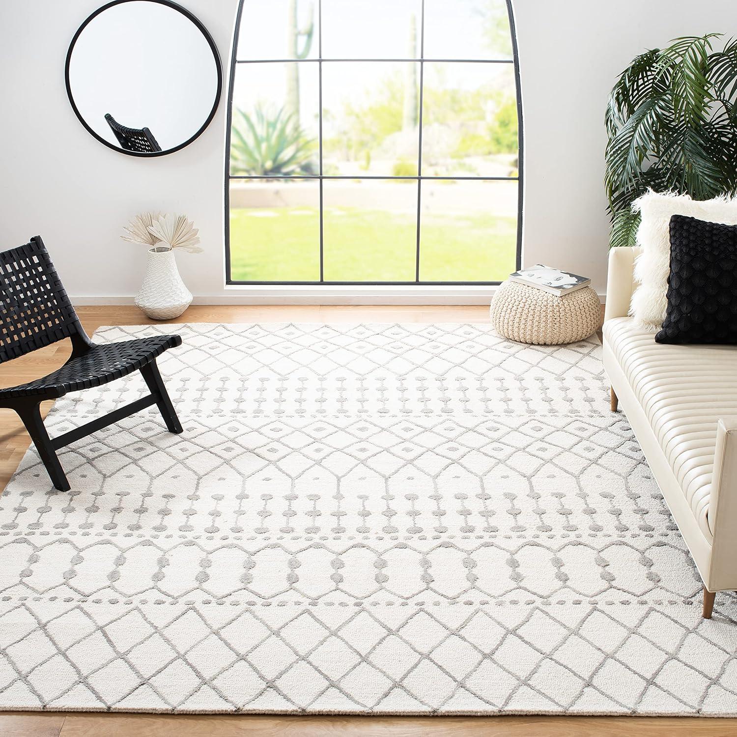 SAFAVIEH Blossom Aspen Geometric Wool Area Rug, Ivory/Grey, 10' x 14'