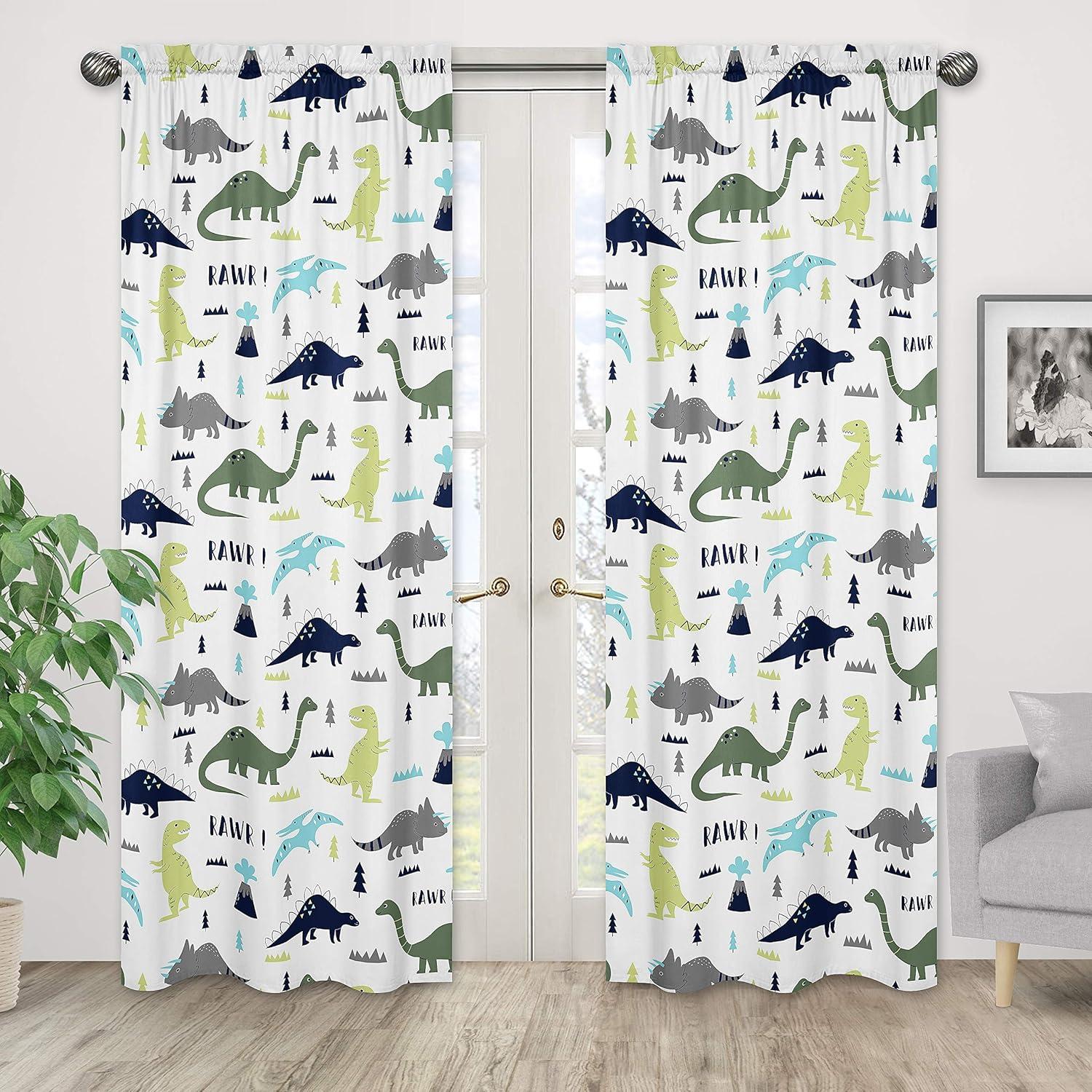 Mod Dinosaur Wildlife Semi-Opaque Rod Pocket Curtain Panels (Set of 2)