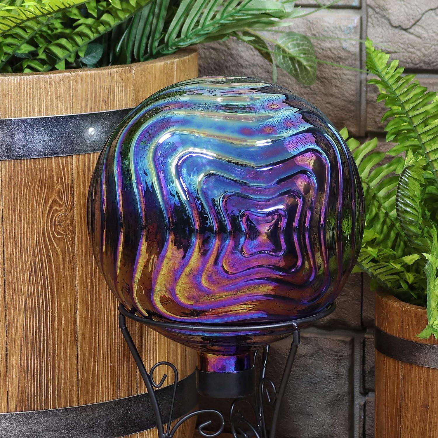 Sunnydaze Rippled Texture Indoor/Outdoor Gazing Globe Glass Garden Ball - 10" Diameter - Blue, Purple and Gold