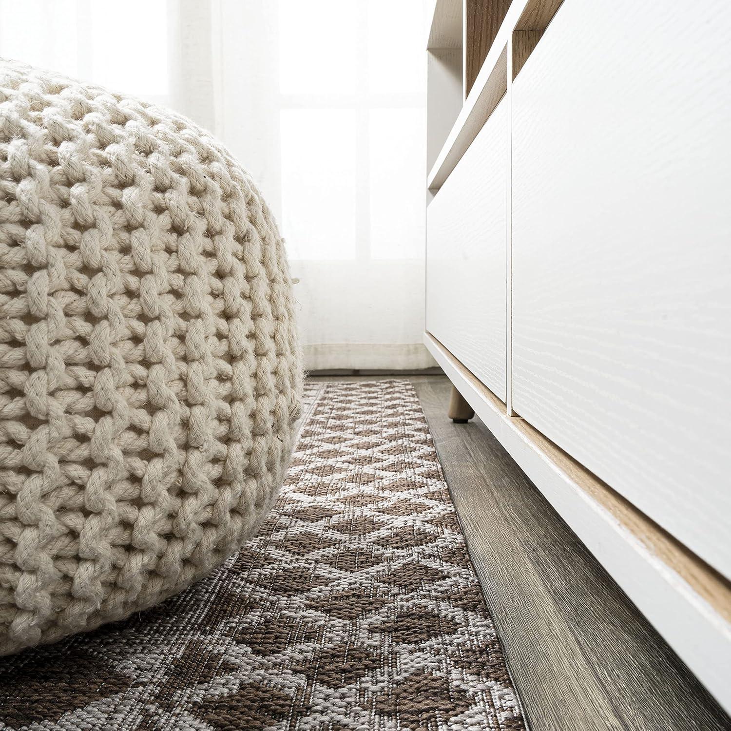 2'x10' Marokko Diamond Medallion Indoor/Outdoor Runner Rug, Brown/Beige - JONATHAN Y