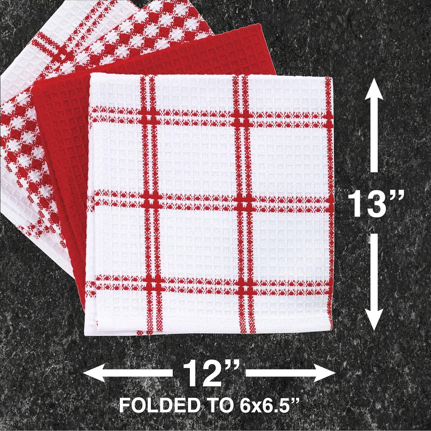 Red and White Cotton Waffle Weave Dish Cloth Set