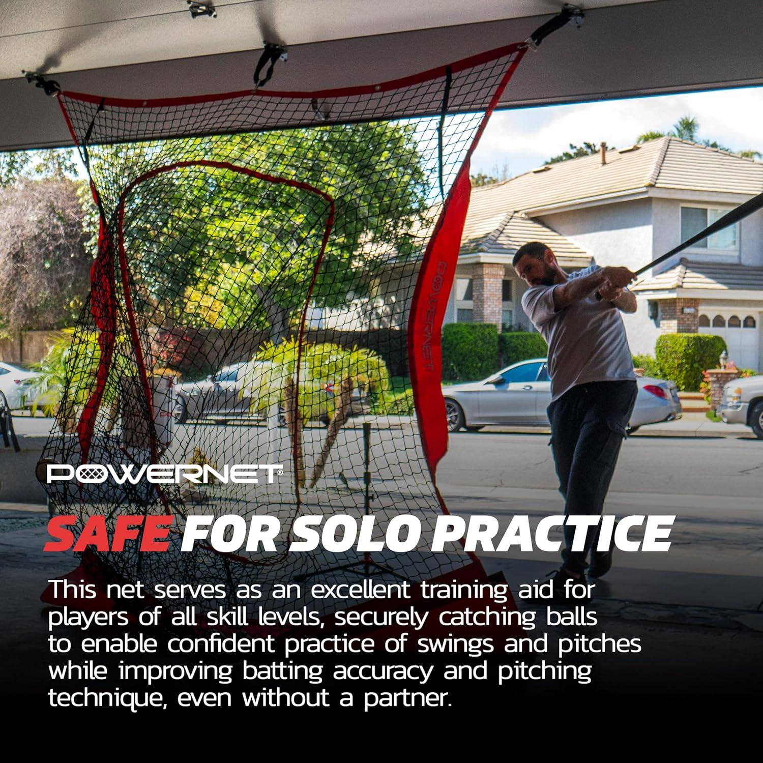 PowerNet Hanging Dual Practice Net, Baseball Softball Training Net, Hang on Garage or Connect to 7x7 PowerNet Frame, Backstop Screen Net for Hitting & Pitching (Net Only)