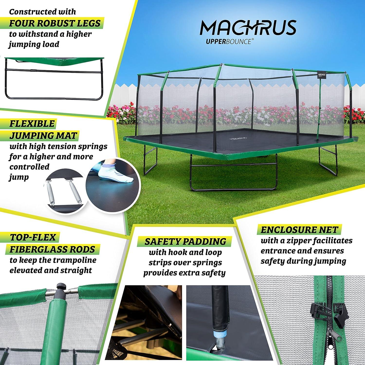 Upper Bounce Machrus Upper Bounce 12 x 12 FT Square Trampoline Set with Premium Top-Ring Enclosure and Safety Pad