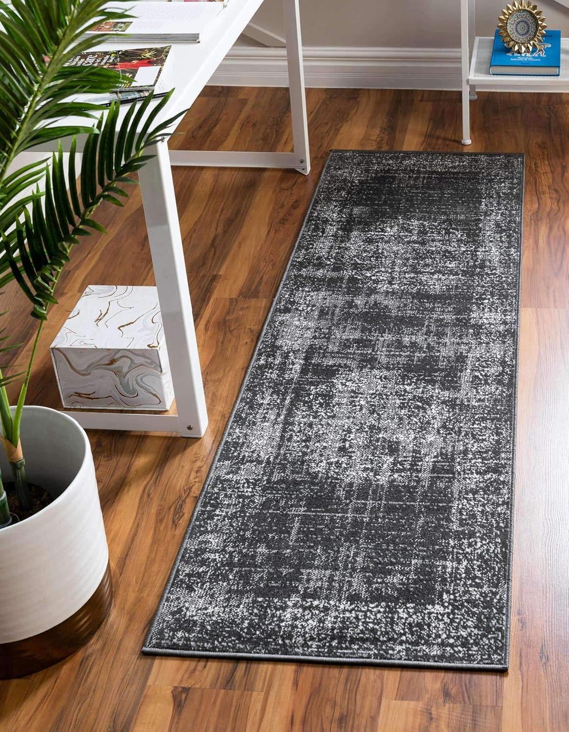 Aarhus Collection Dark Gray Synthetic 3' x 10' Runner Rug