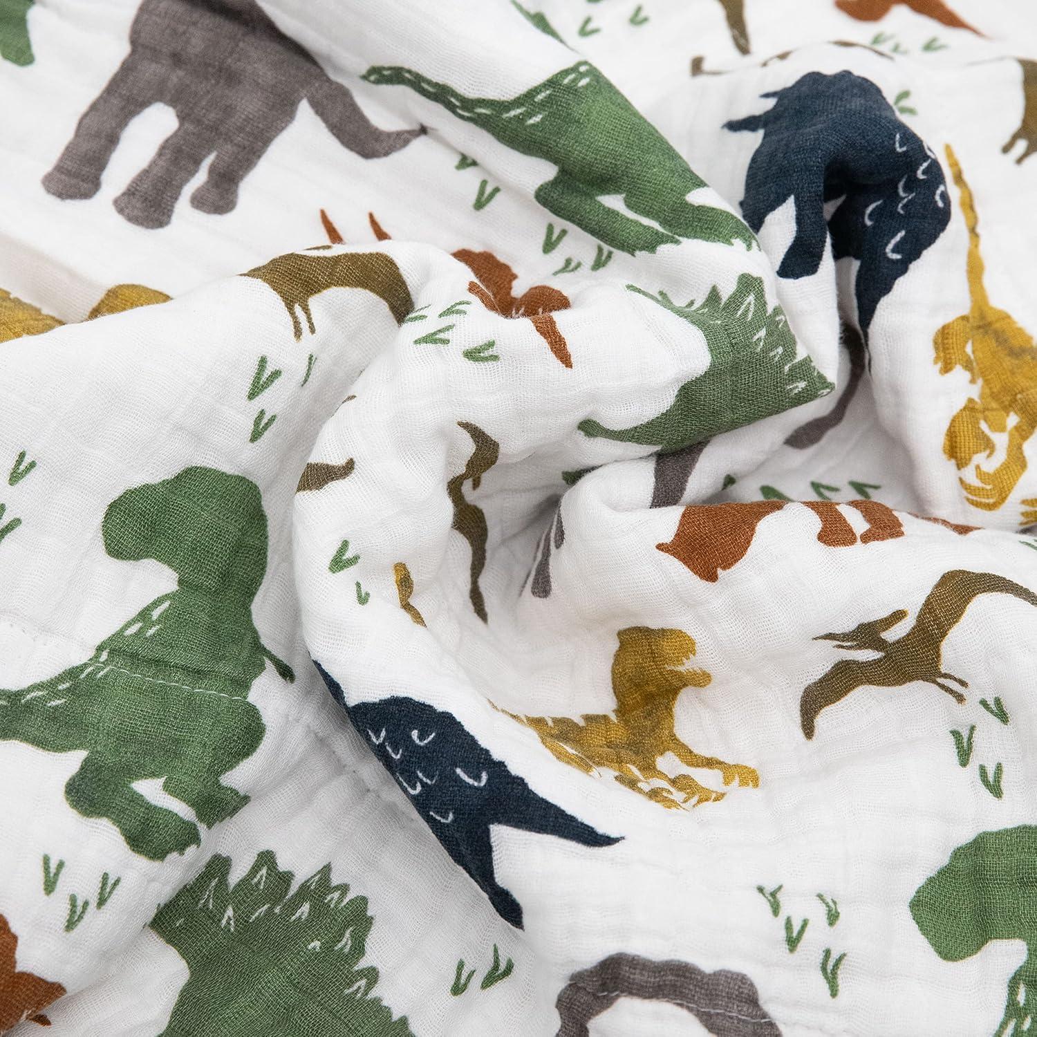 Dino Friends Blue Cotton Muslin Toddler Quilt