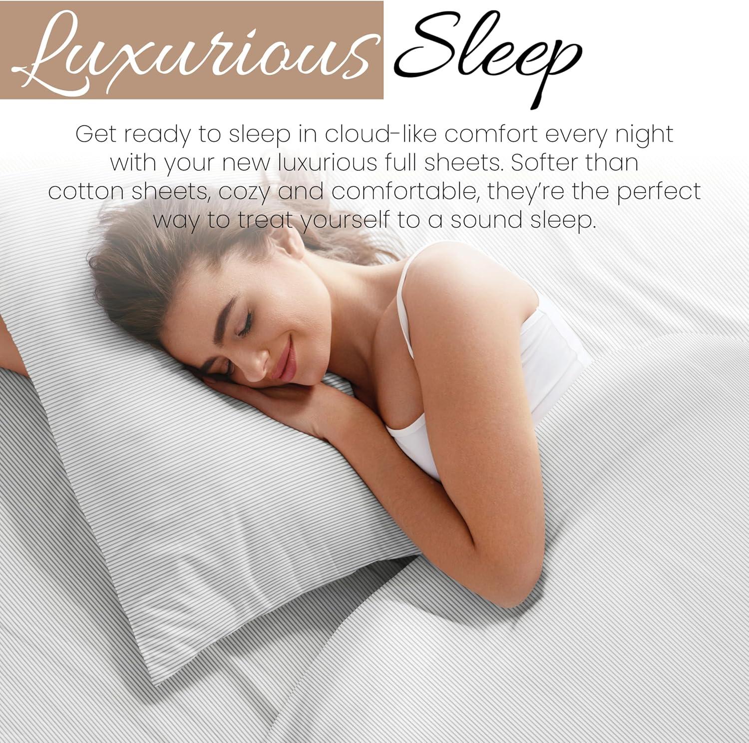 Linen Market Double-Brushed Patterned Microfiber Full Sheet Set 4 Piece – Oeko-TEX Certified Ultra Soft & Wrinkle-Free - 16" Deep Pocket Sheets - Easy Care Full Size - Pinstriped Light Gray