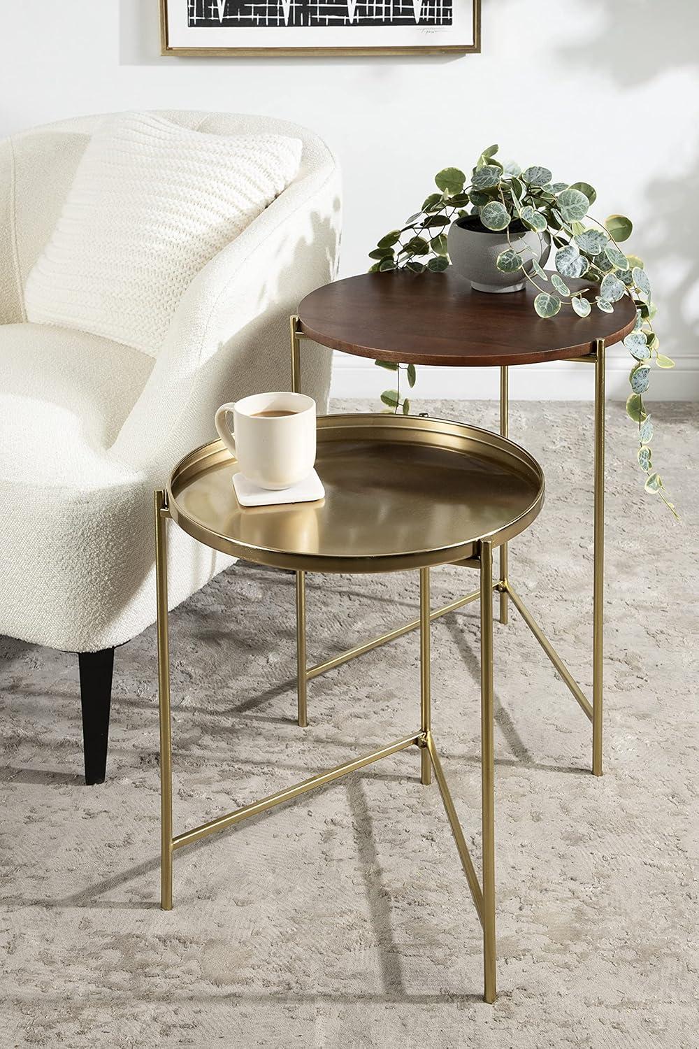 Kate and Laurel Ulani Round Wood Nesting Table, 2 Piece, Walnut Brown and Gold