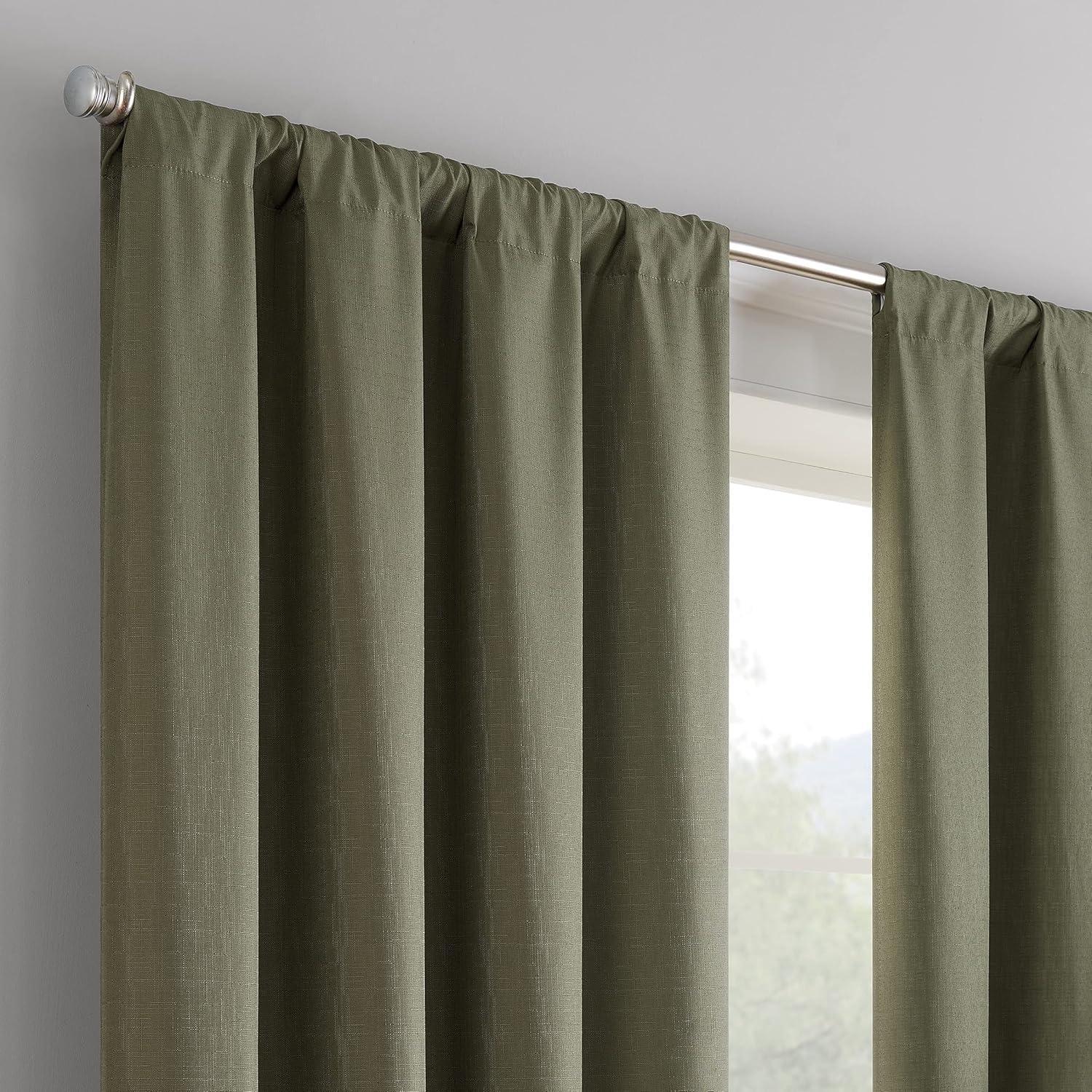 Eclipse Dayton Solid Blackout Rod Pocket Energy-Efficient Curtain Panel, Artichoke Green, 42"x95"