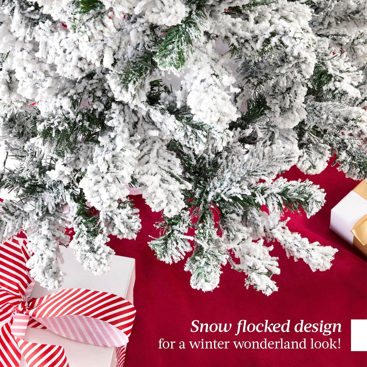 Best Choice Products Snow Flocked Christmas Tree, Premium Holiday Pine Branches, Foldable Metal Base