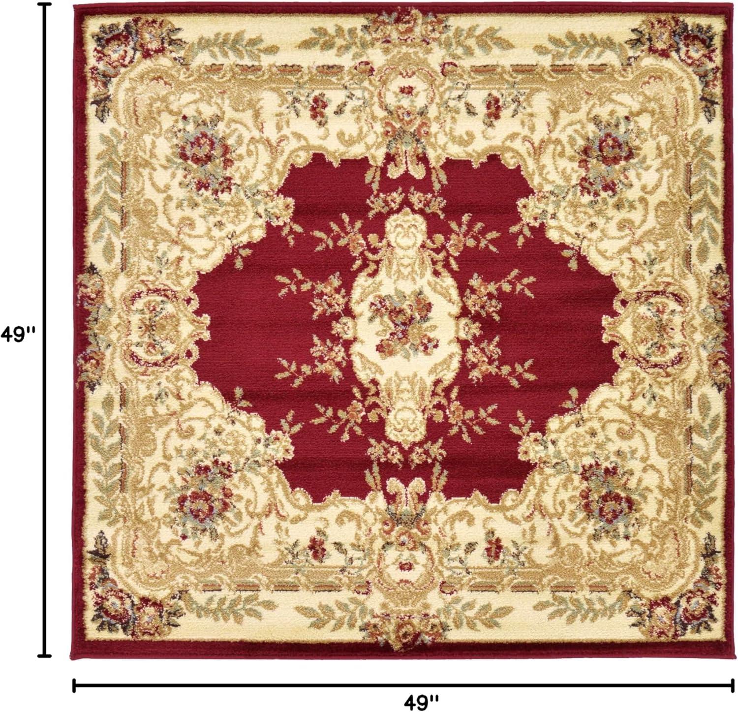 Versailles Classic Medallion 4' Square Rug in Rich Red