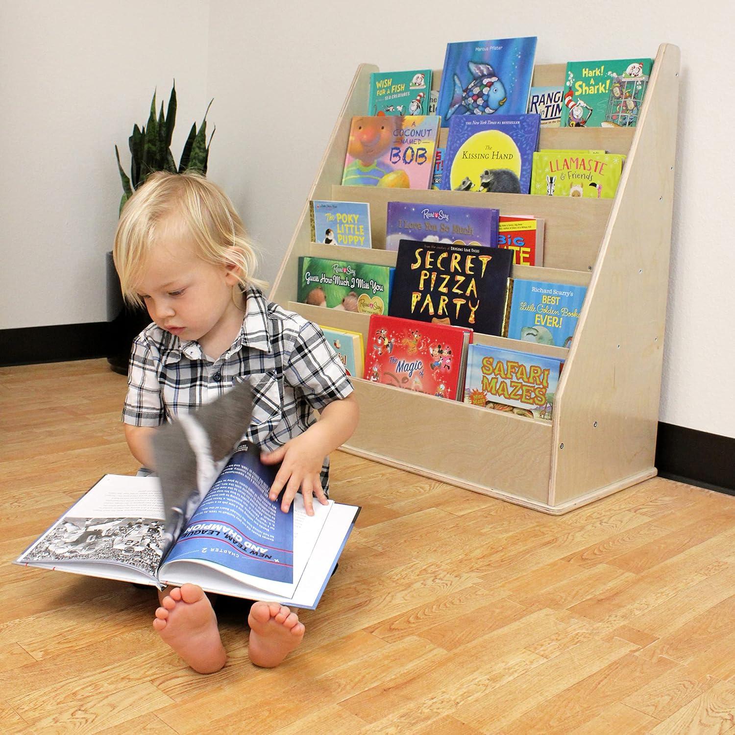 Natural Birch 5-Shelf Kids Book Display Stand