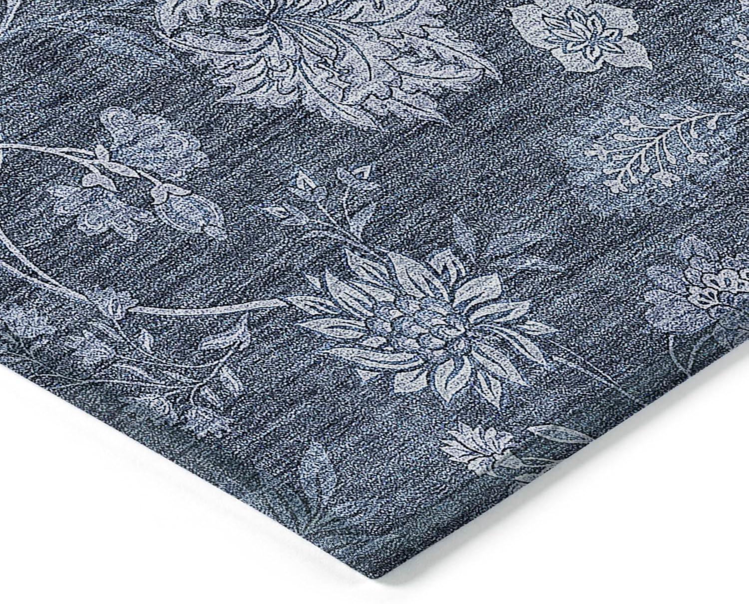 Blue Floral Synthetic Rectangular 8' x 10' Washable Rug