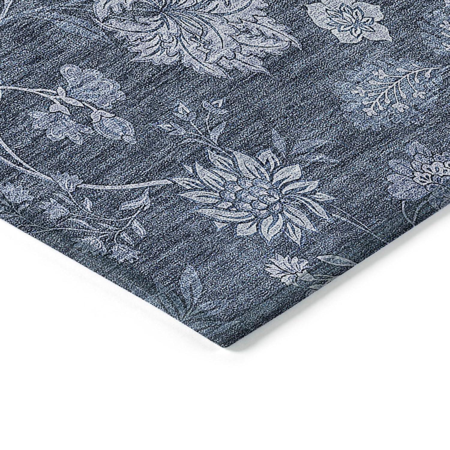 Blue Floral Synthetic Rectangular 8' x 10' Washable Rug
