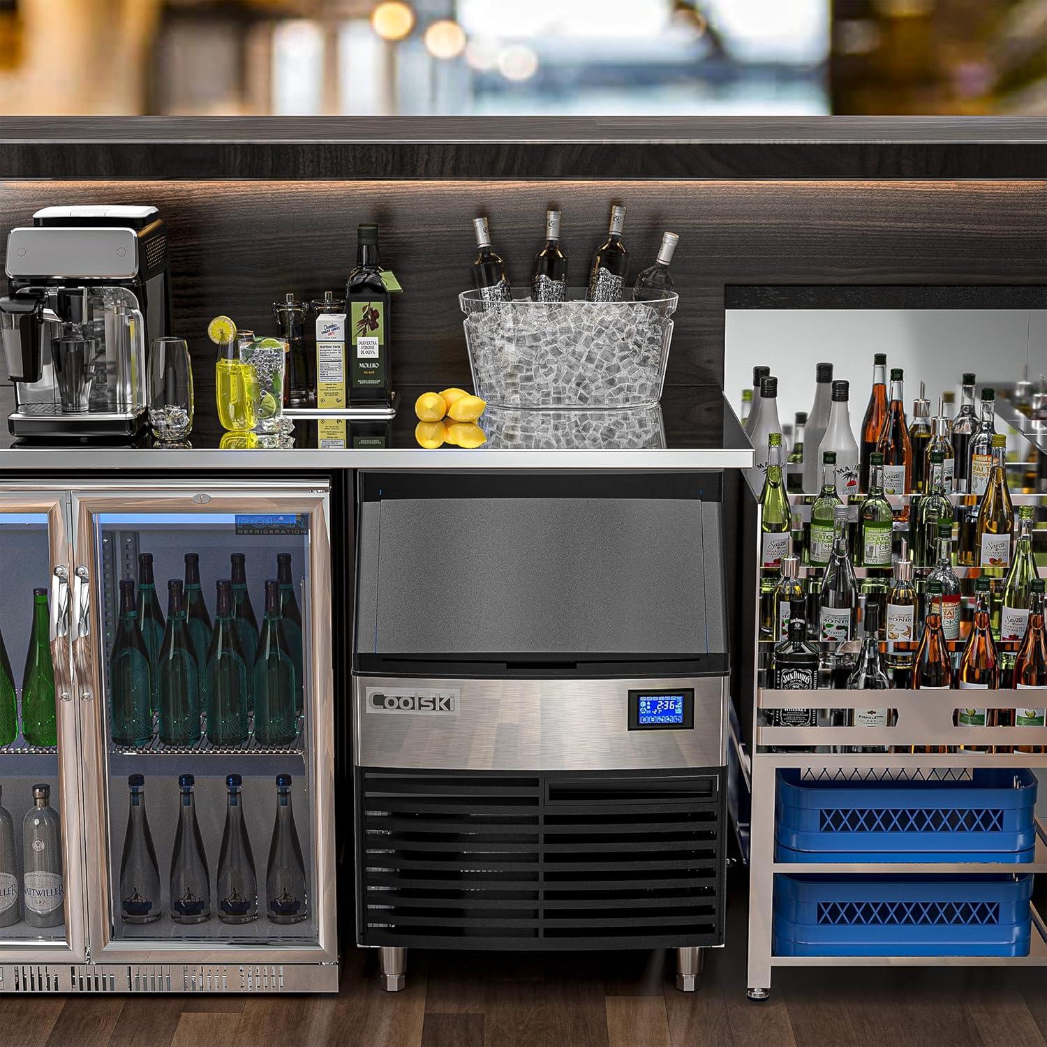 Coolski Commercial Ice Maker 200lbs/24h, 26’’ Under Counter Ice Machine with 80lbs Storage Capacity