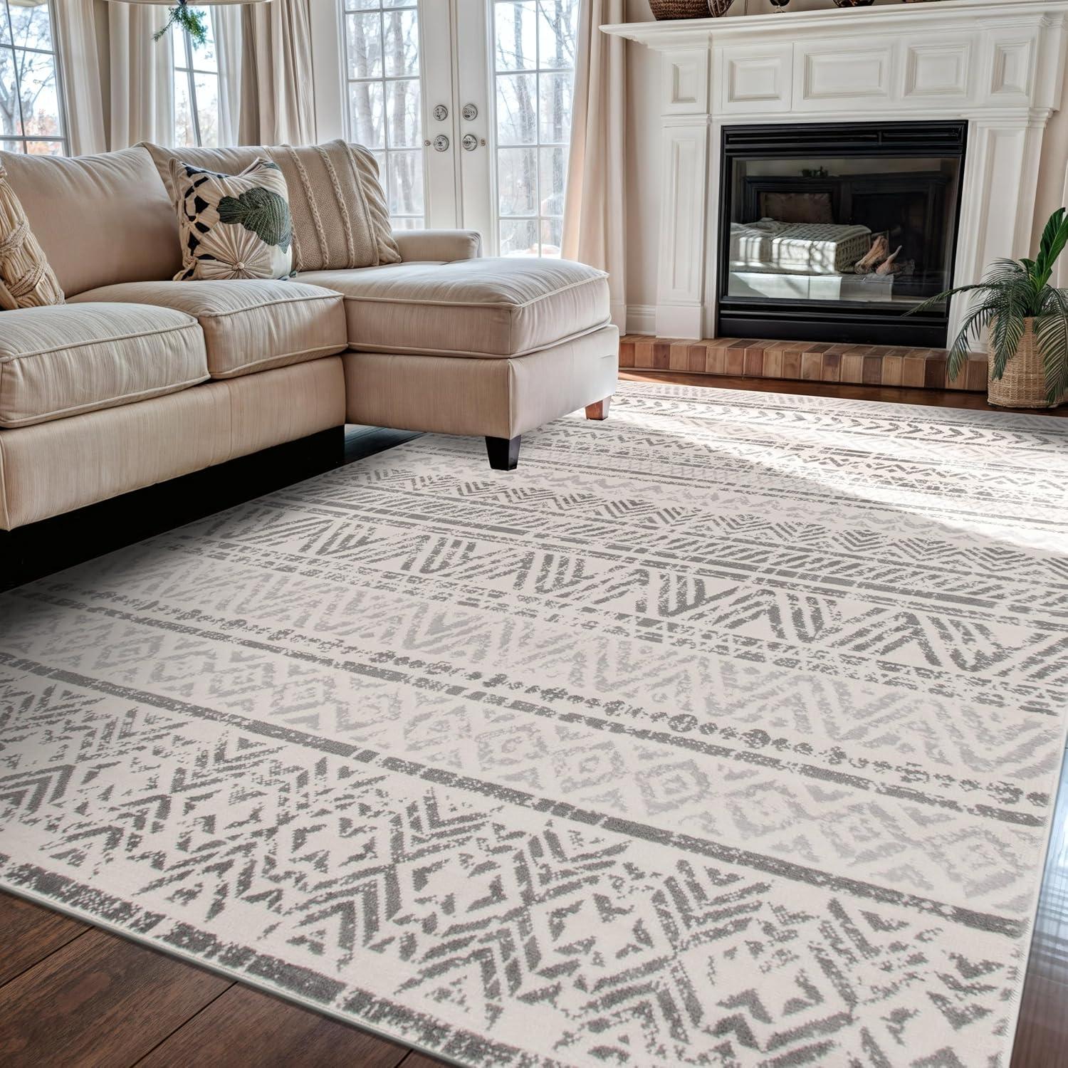 World Rug Gallery Geometric Distressed Bohemian Gray 10'x14' Area Rug