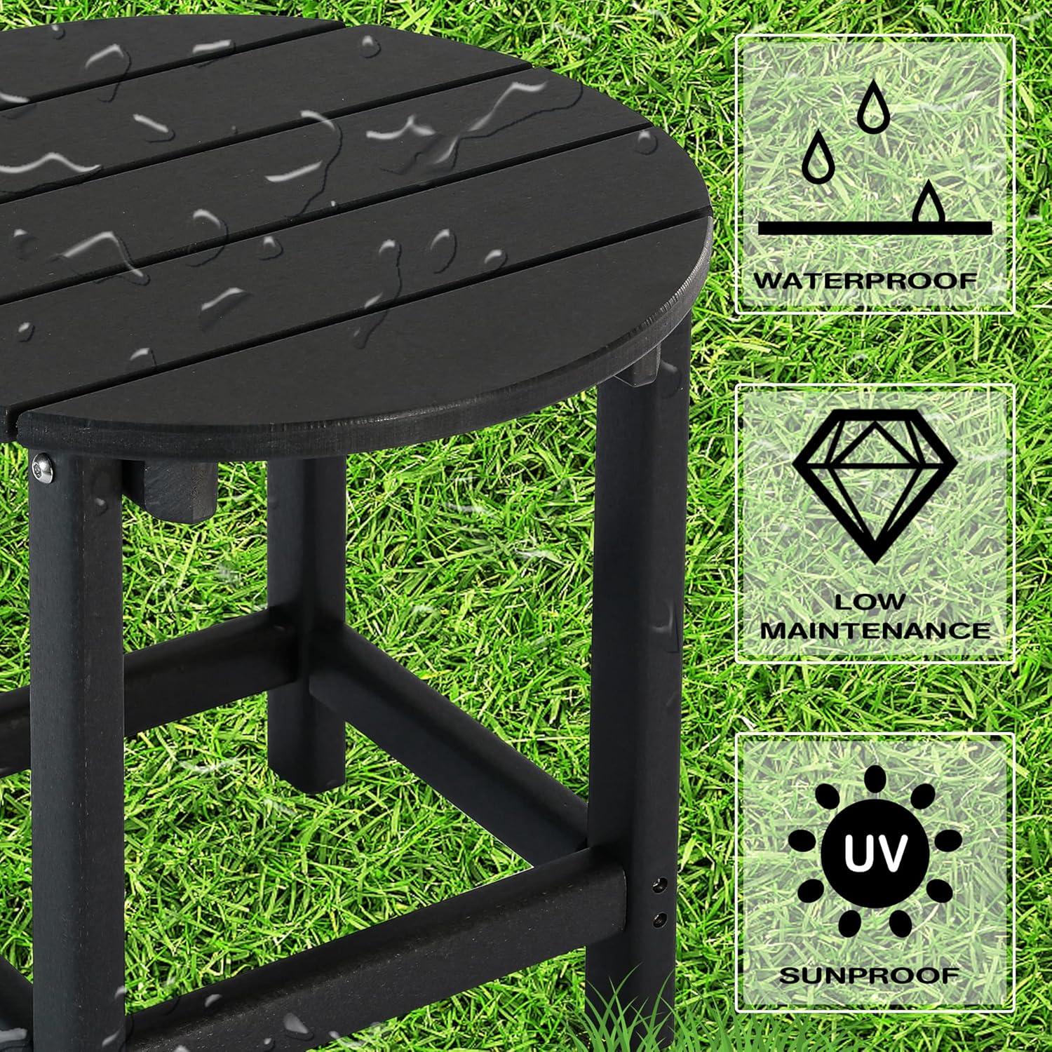 Black Round Outdoor End Table with Wood Core