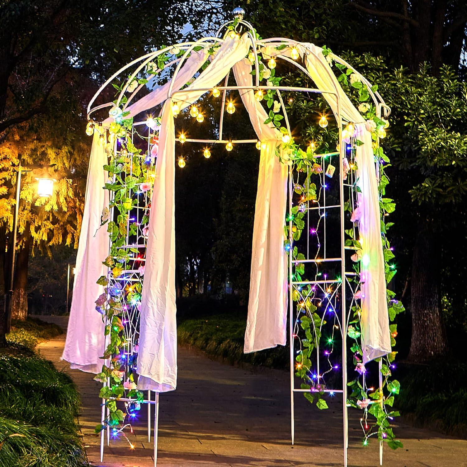 SCENDOR 107' H x82' W White Garden Iron Arch Arbor Gazebo, Ideal for Climbing Plants Outdoor, Wedding Arches Ceremony, 32LB