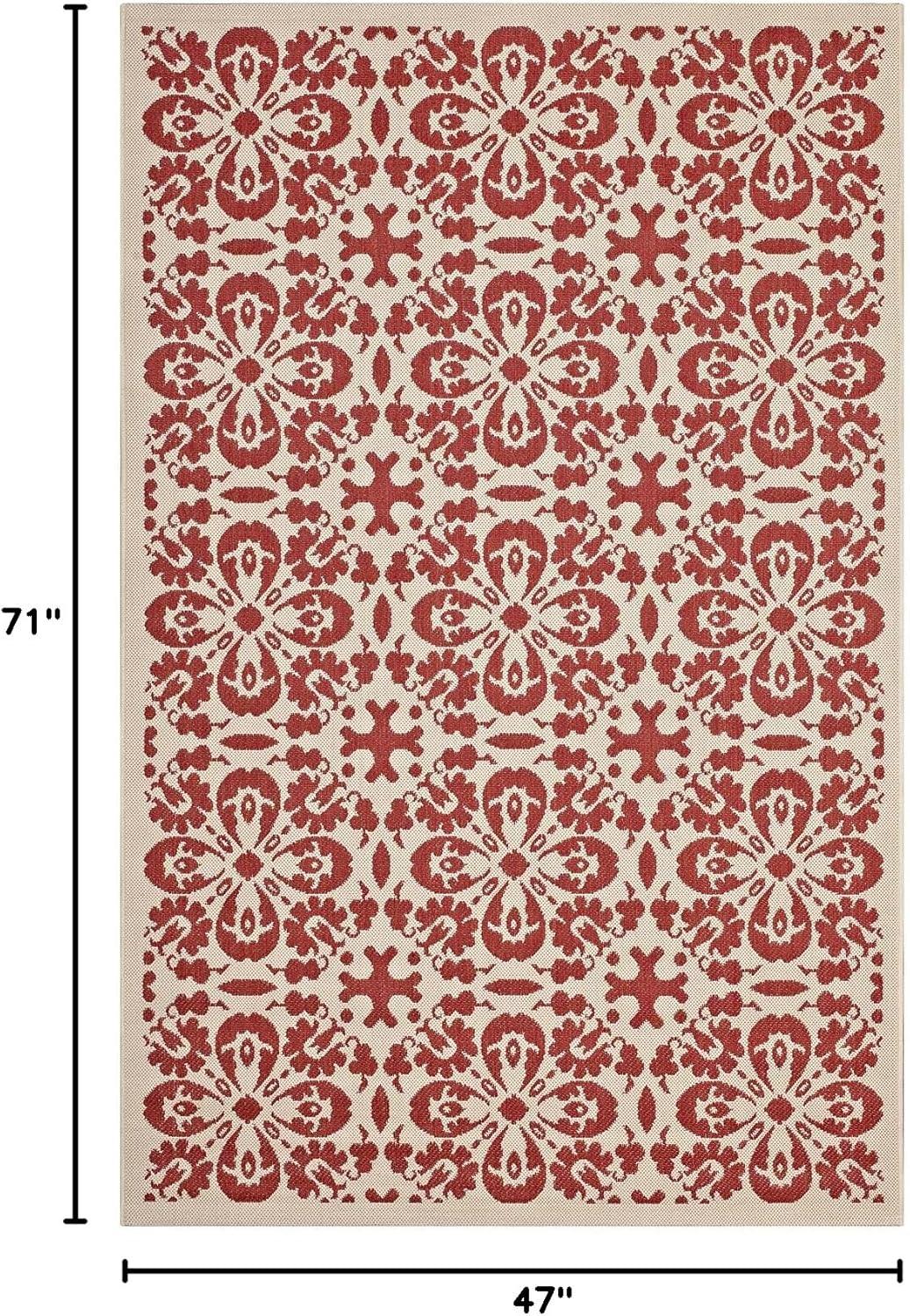 Modway Ariana 47x71" Vintage Floral Trellis Polypropylene Area Rug in Red/Beige