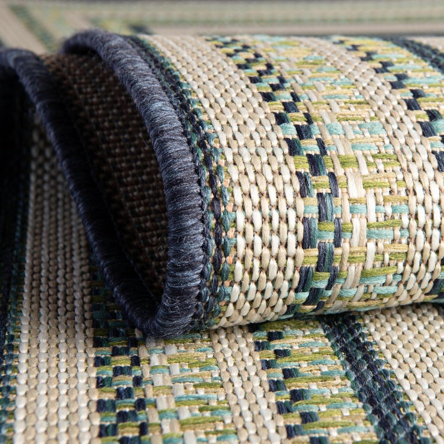 Rugs.com Baja Outdoor Collection Rug – 10 Ft Runner Blue Medium-Pile Rug Perfect for Hallways, Entryways