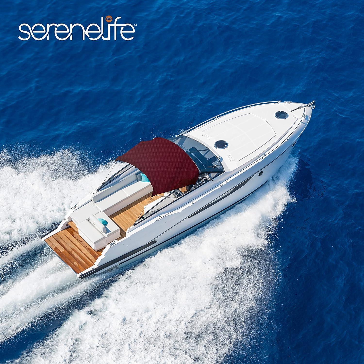 SereneLife 3 Bow Bimini Top - 2 Straps And 2 Rear Support Poles With Marine-Grade 600D Polyester Canvas (Gray) | Wayfair