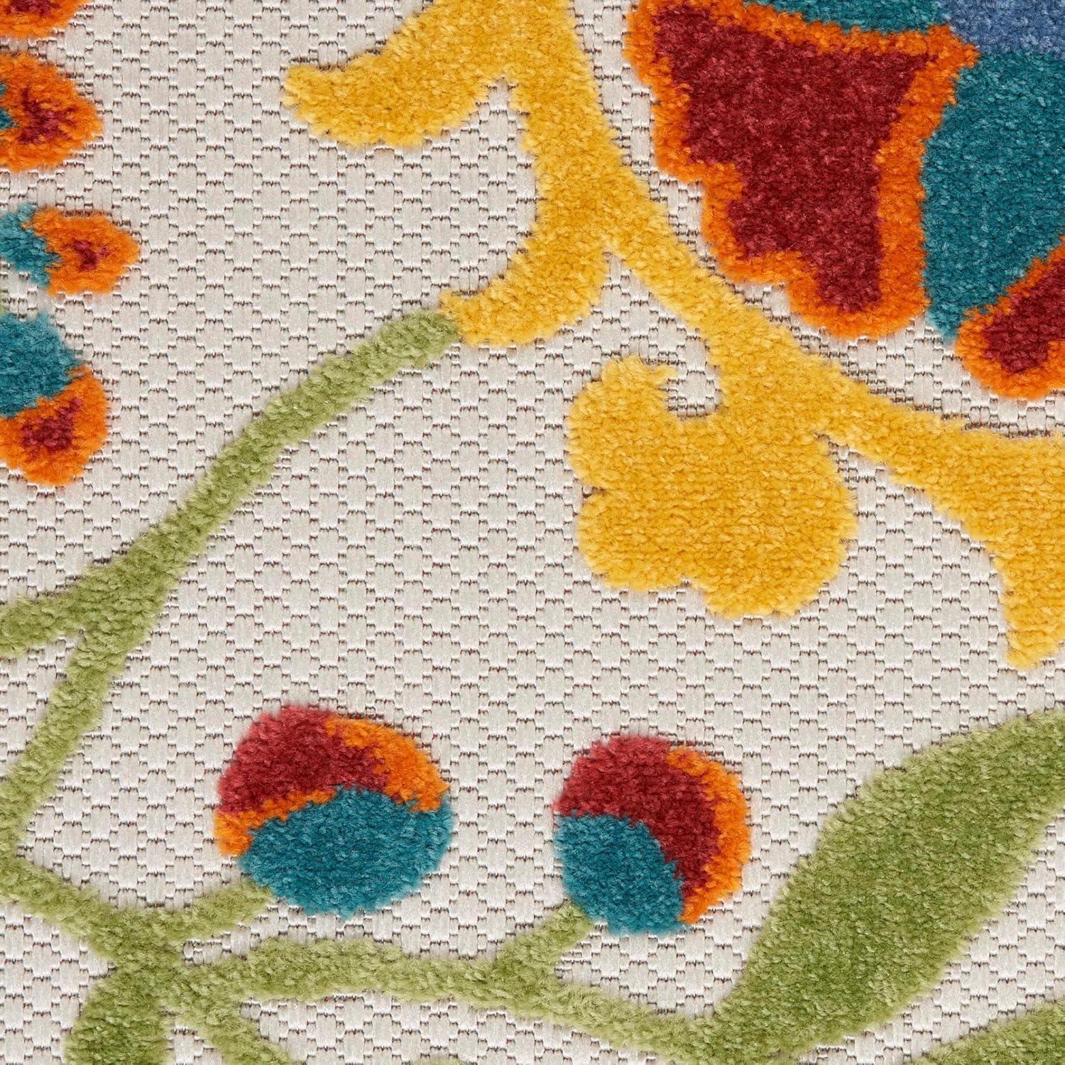 Nourison Aloha Floral Textured Flatweave High-Low Indoor Outdoor Area Rug Ivory/Multi 12' x 15'