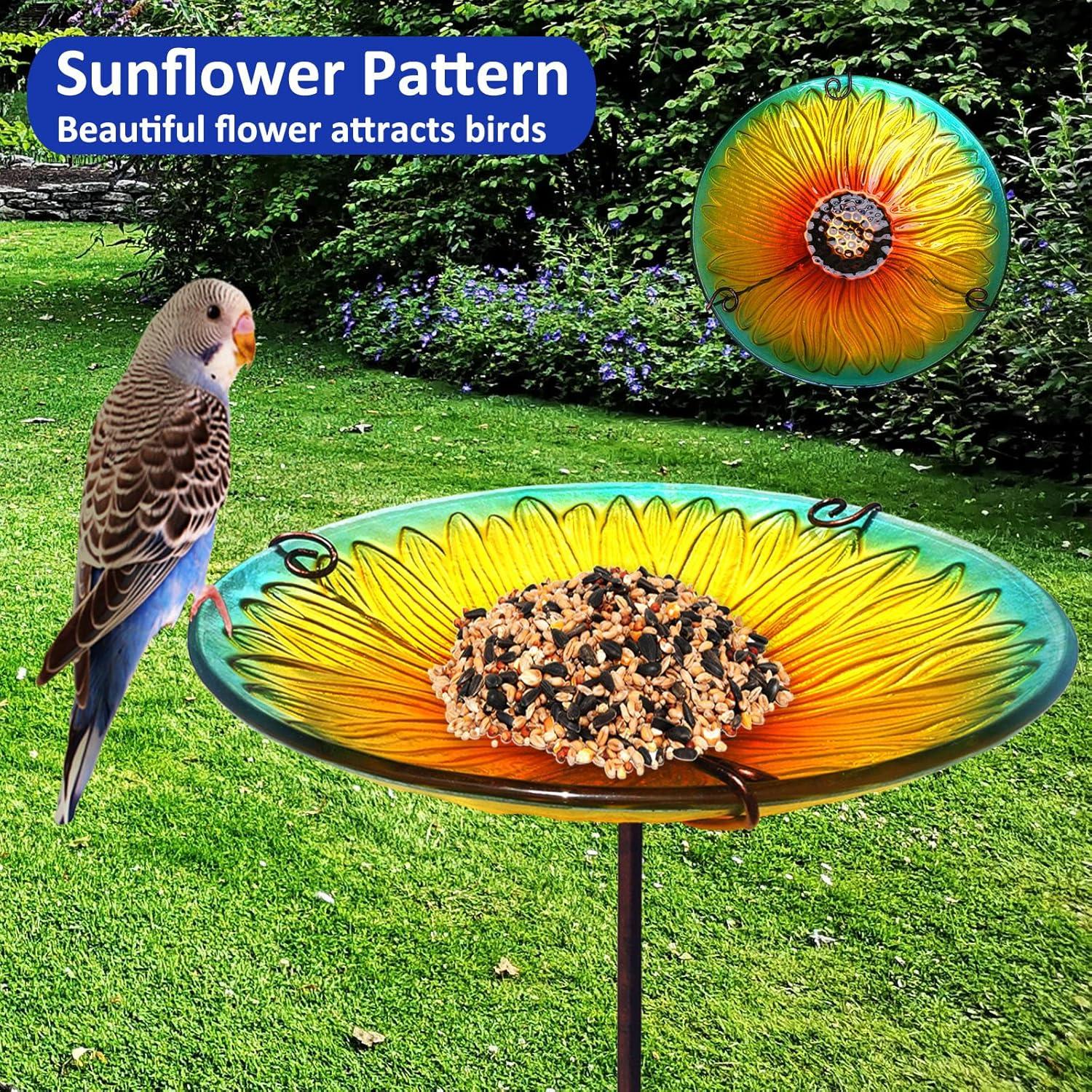 Evergreen Garden 2GB209 11 Inch Peacock Glass Bird Bath Bowl with Metal Stake