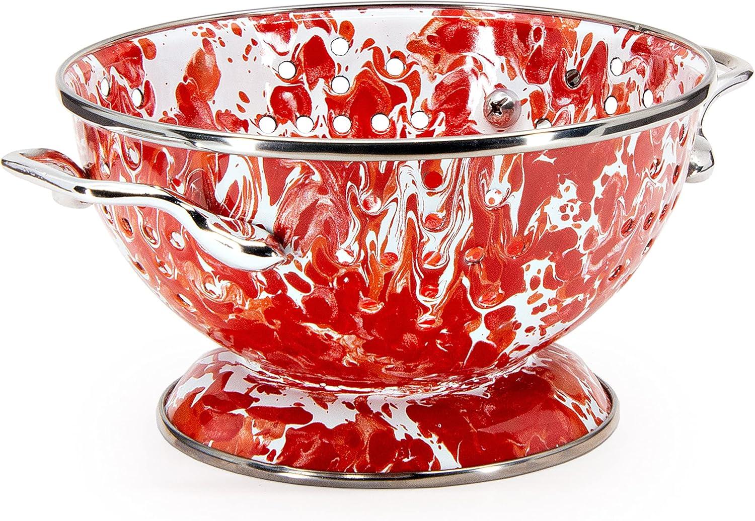 Sunset Red Enamel Petite Colander with Stainless Steel Rim