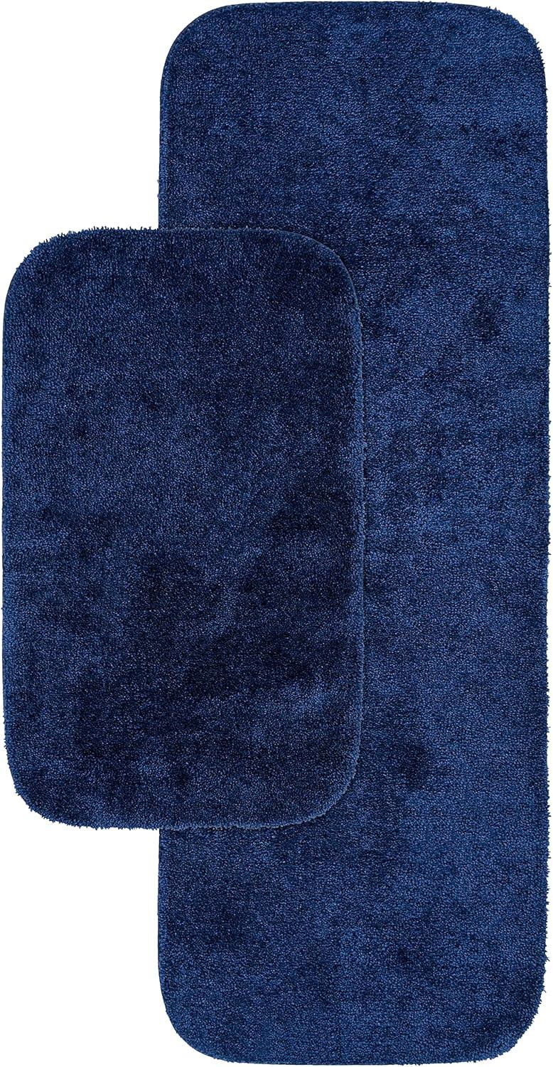 2pc Traditional Nylon Washable Bathroom Rug Set Navy - Garland Rug: Machine Made, Latex Backing, Tufted Bath Mats Set