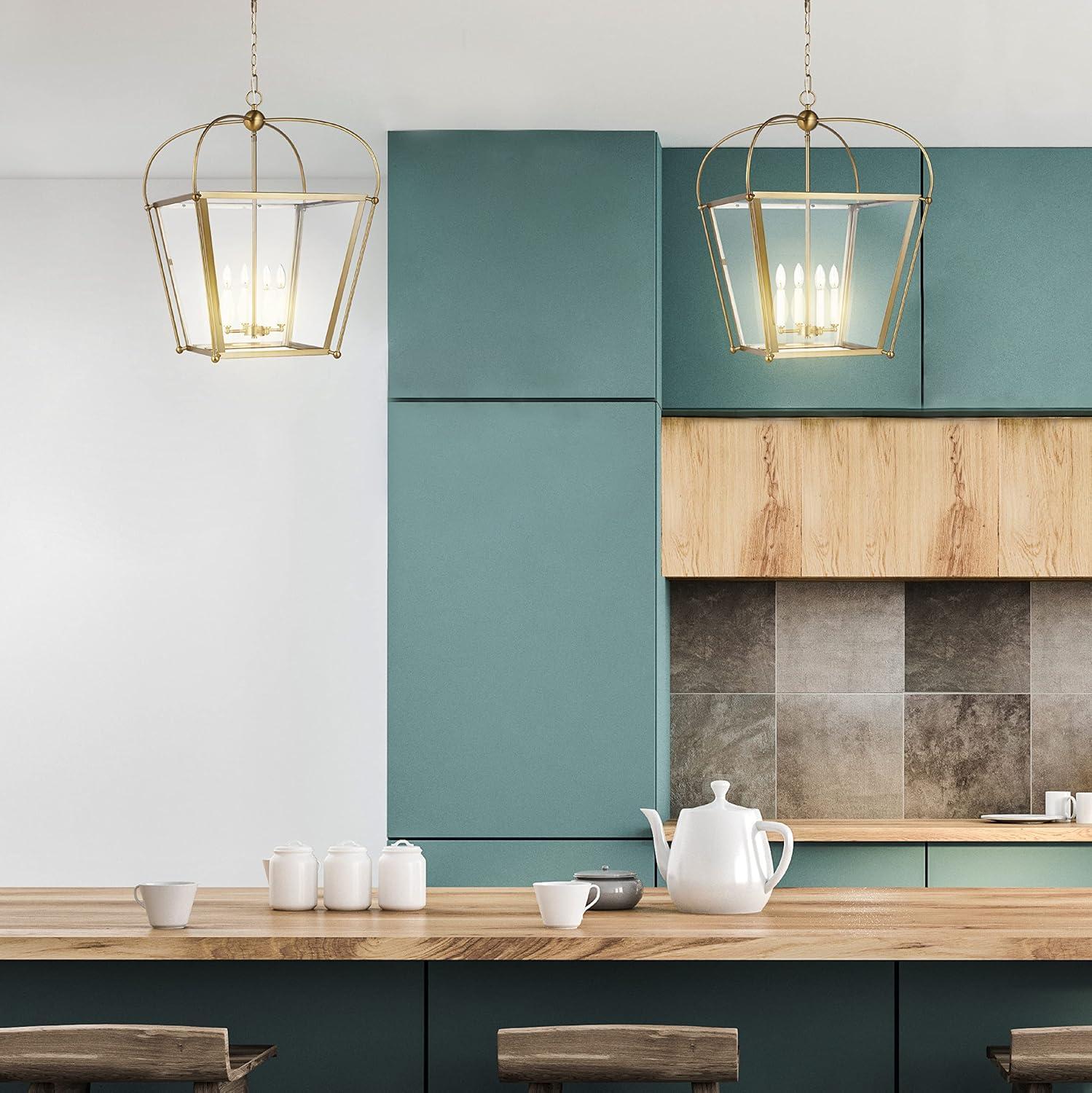 Generation Lighting 4-Light Charleston Pendant Light Fixture (Satin Brass) 5191004-848 | Modern Ceiling Light Fixture for Home Décor | 60W Torpedo Bulb Candelabra for Foyer or Living Room Décor