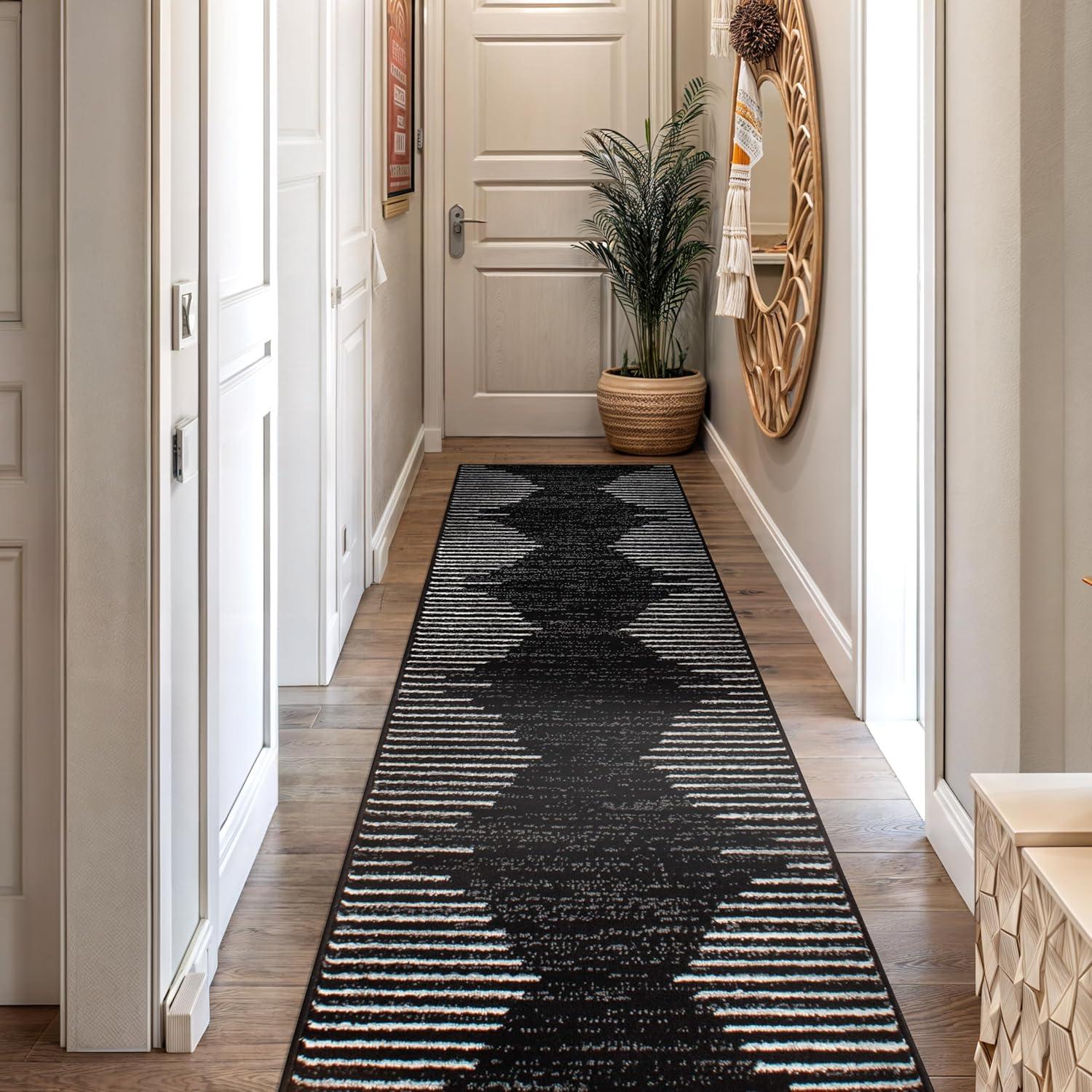 World Rug Gallery Indoor Area Rug Bohemian Stripe Jute Rug Carpets for Living Room Rugs for Sale - BLACK 2'X10'