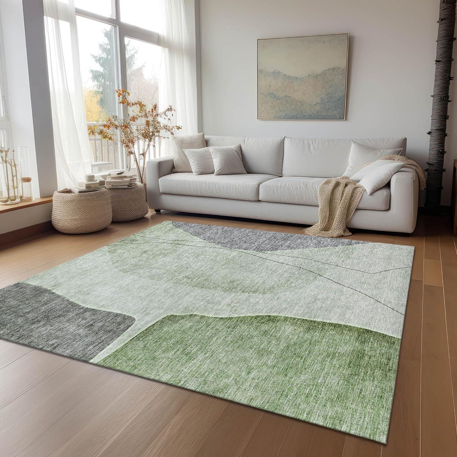 Green and Gray Abstract 8' x 10' Indoor Outdoor Area Rug