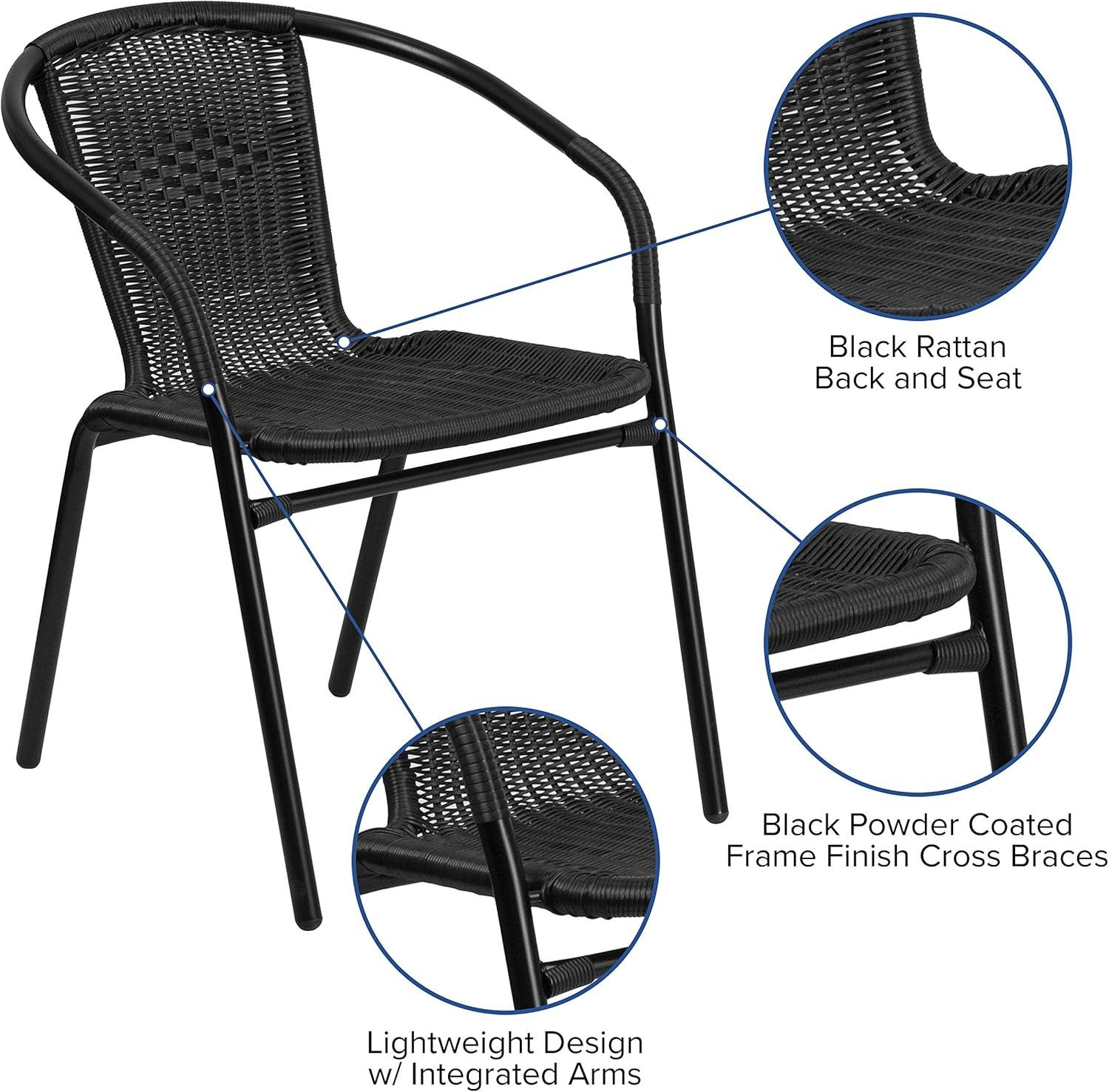 Black Rattan Indoor-Outdoor Stackable Dining Chairs with Metal Frame