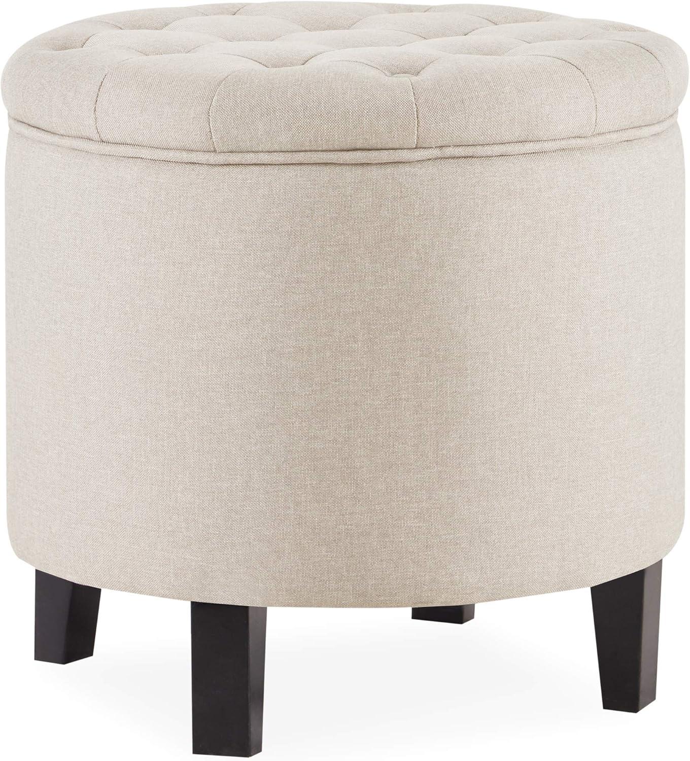 Belleze Nailhead Round Tufted Storage Ottoman Large Footrest Stool Coffee Table Lift Top, Blue