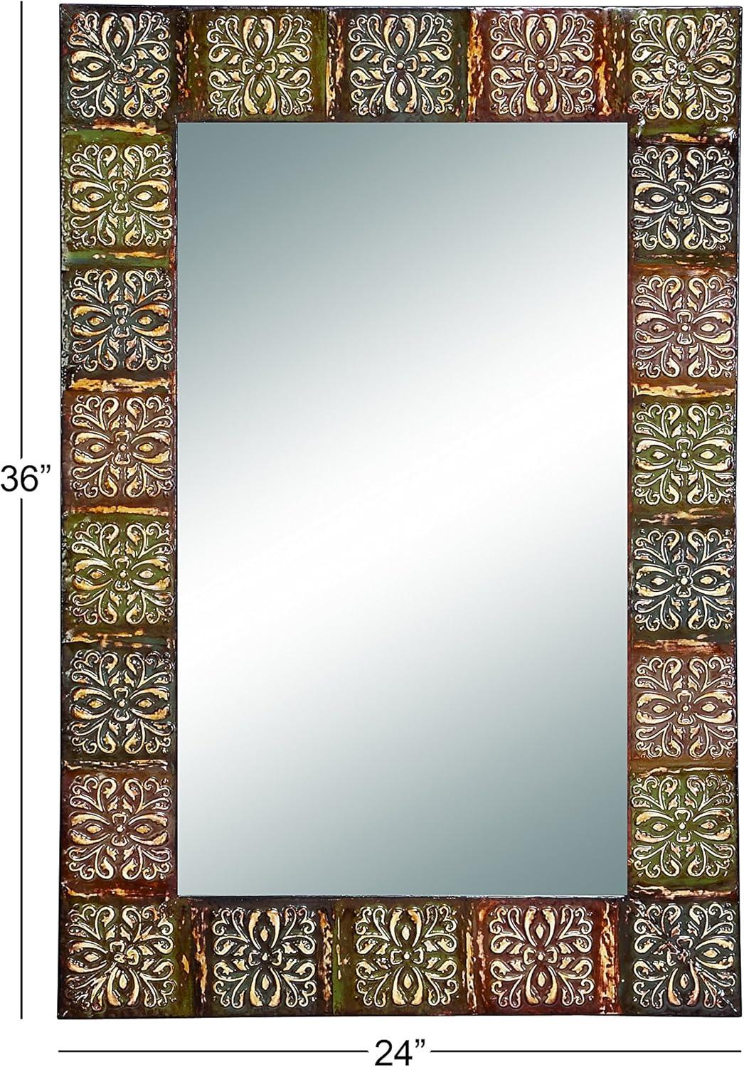 DecMode 24" x 36" Multi Colored Floral Wall Mirror with Embossed Metal