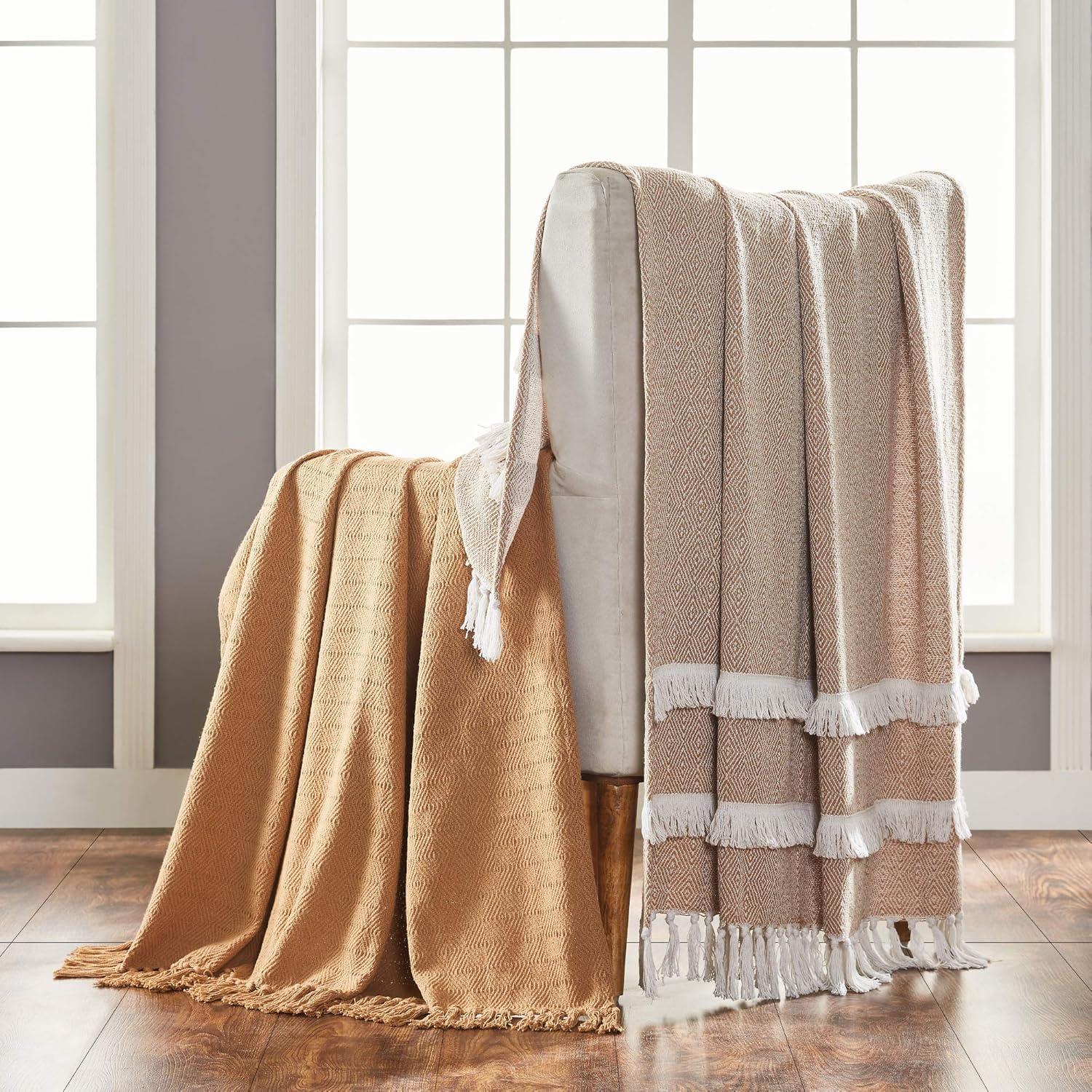 Chic Modern Cinnamon 100% Cotton Knitted Throw Blanket 50"x60"