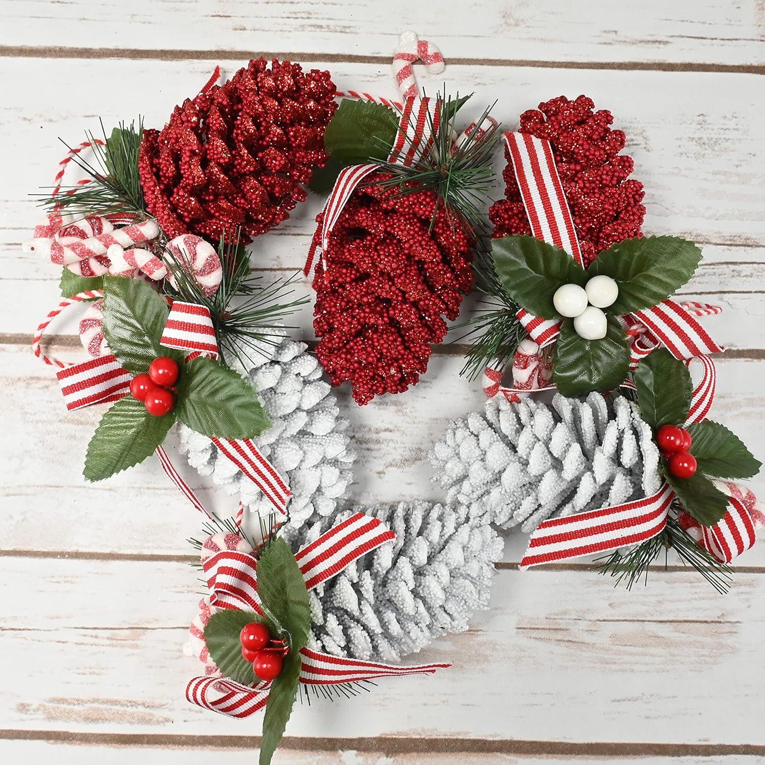 Ornativity Red and White Pinecone Ornaments - 10 Pack