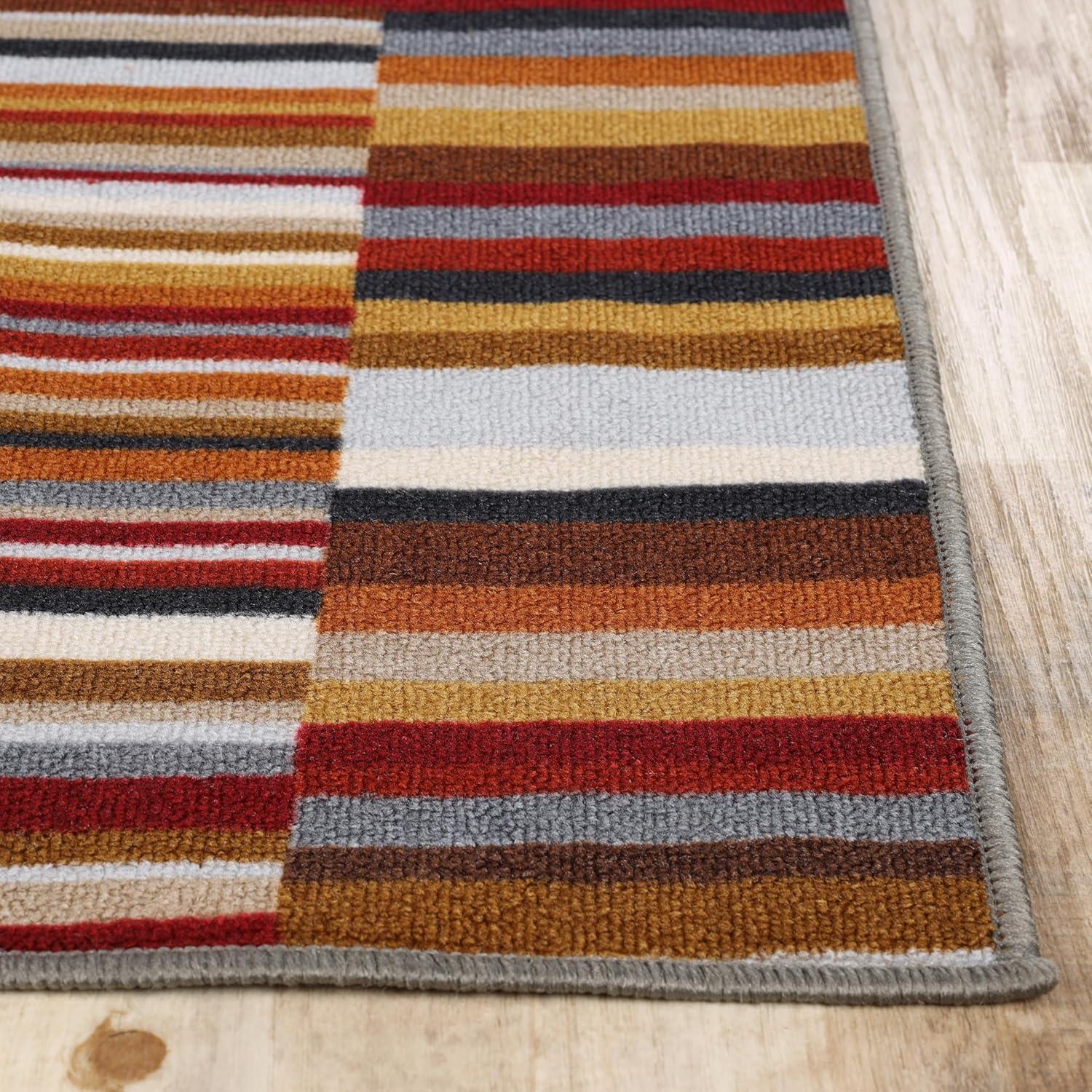 Modern Striped Gray Synthetic 2' x 3' Washable Area Rug
