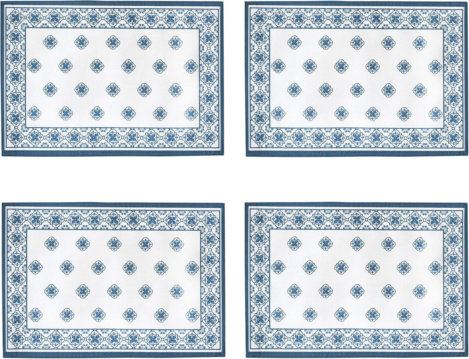 Mykonos Blue and White Rectangular Fabric Placemats, Set of 4