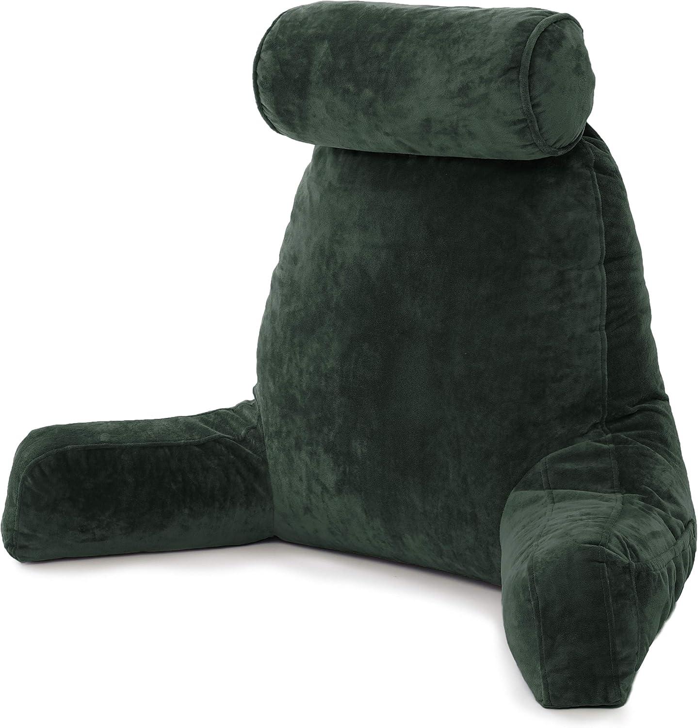 Ramona Green Cover ONLY for Husband Pillow Cowboy Aspen Edition Two-Sided Microsuede/Microfiber for Big Reading Support Bed Rest Sitting Pillow with Arms - Set Includes Detachable Neck Roll Cover