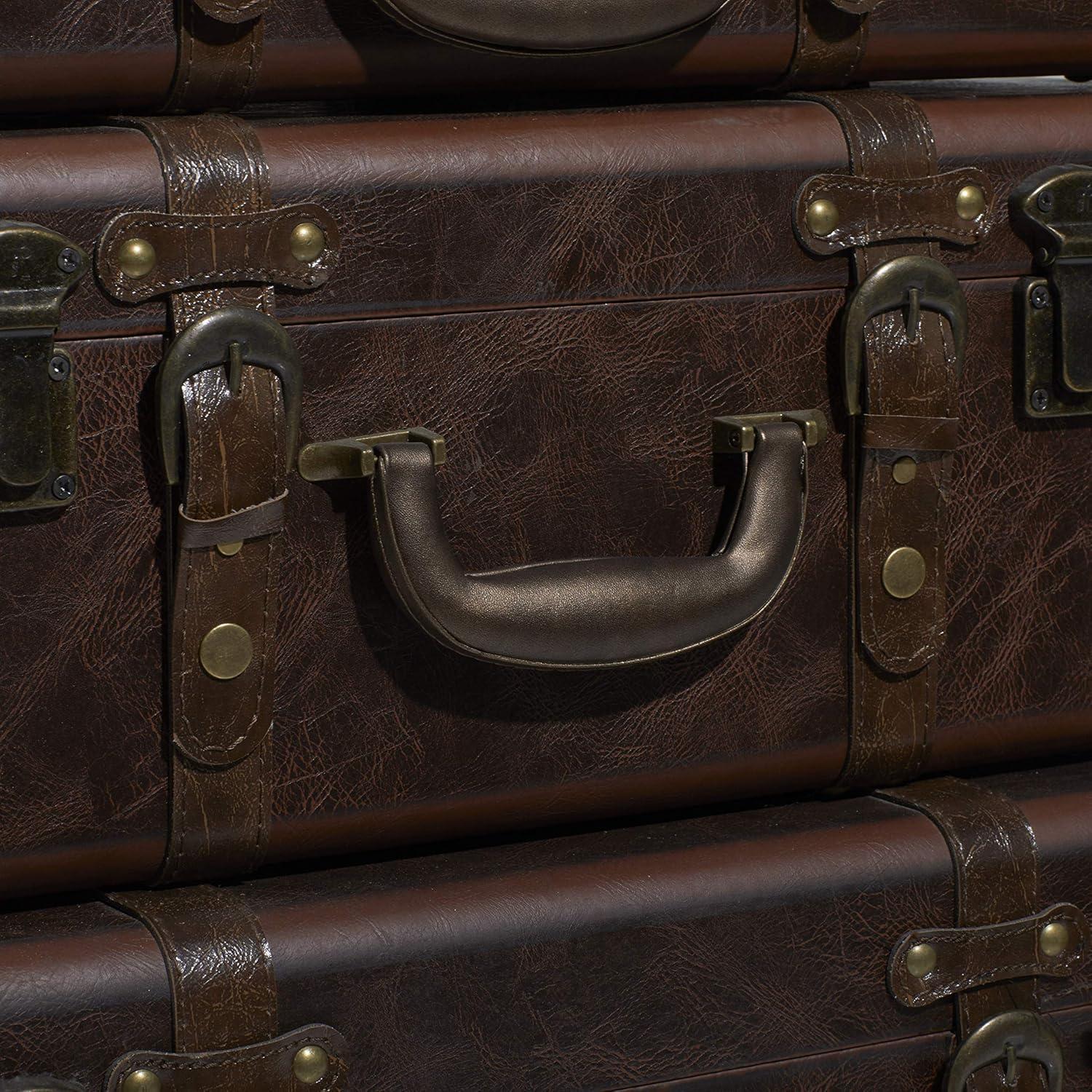 Vintage Charm Nested Faux Leather Trunks, Set of 3, Brown with Stud Accents