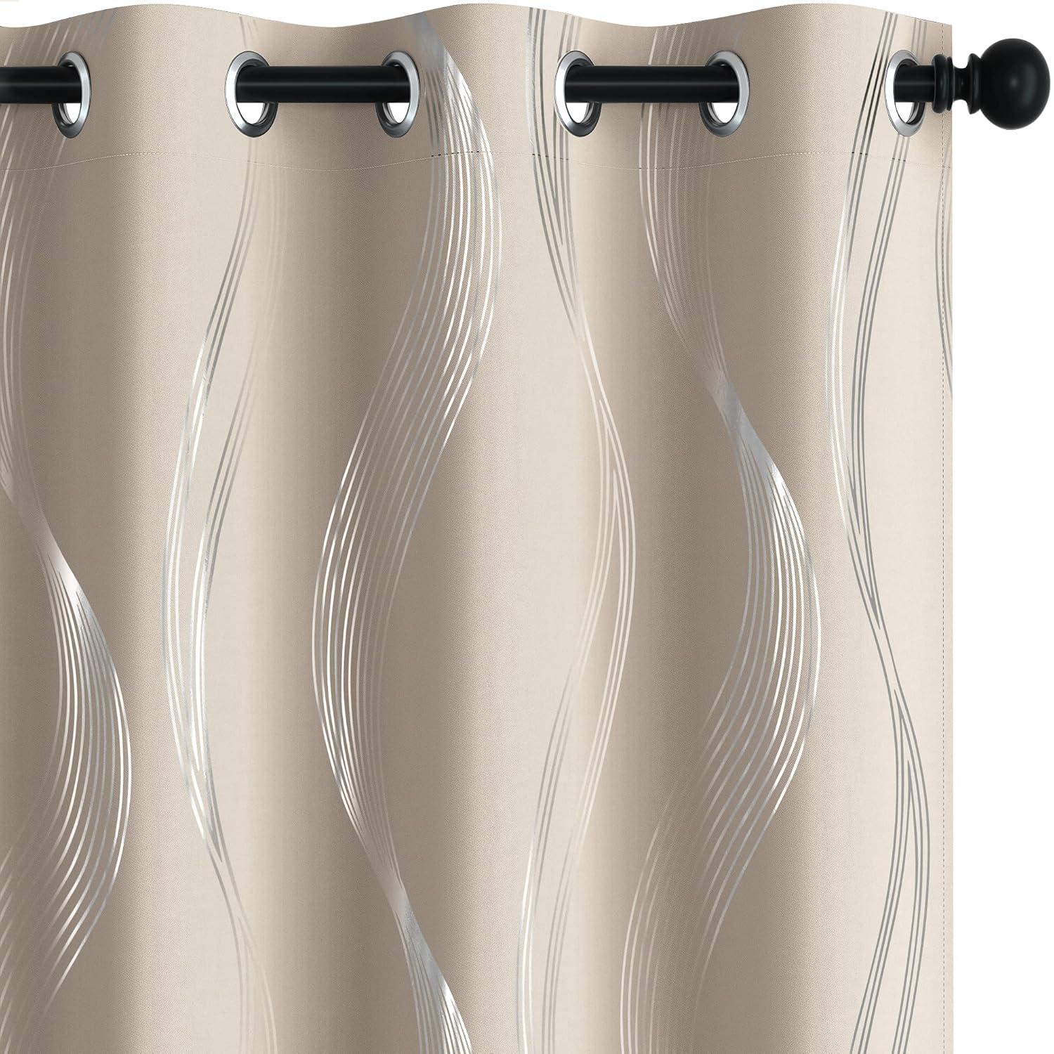 Deconovo Silver Wave Room Darkening Grommet Curtains (2 Panels) Light Beige 52W x 84L