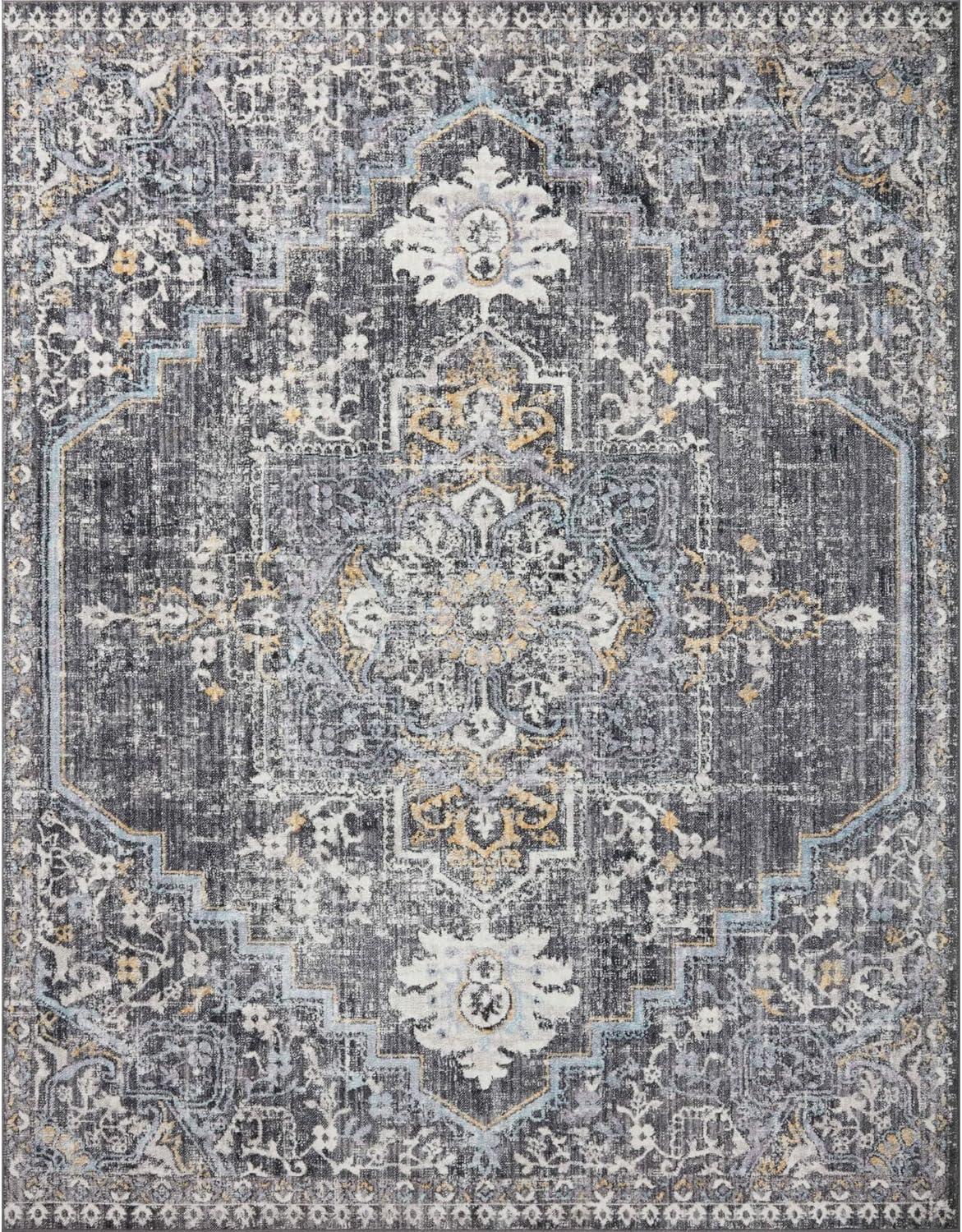 Charcoal Elegance 30" x 69" Synthetic Gold-Accent Area Rug