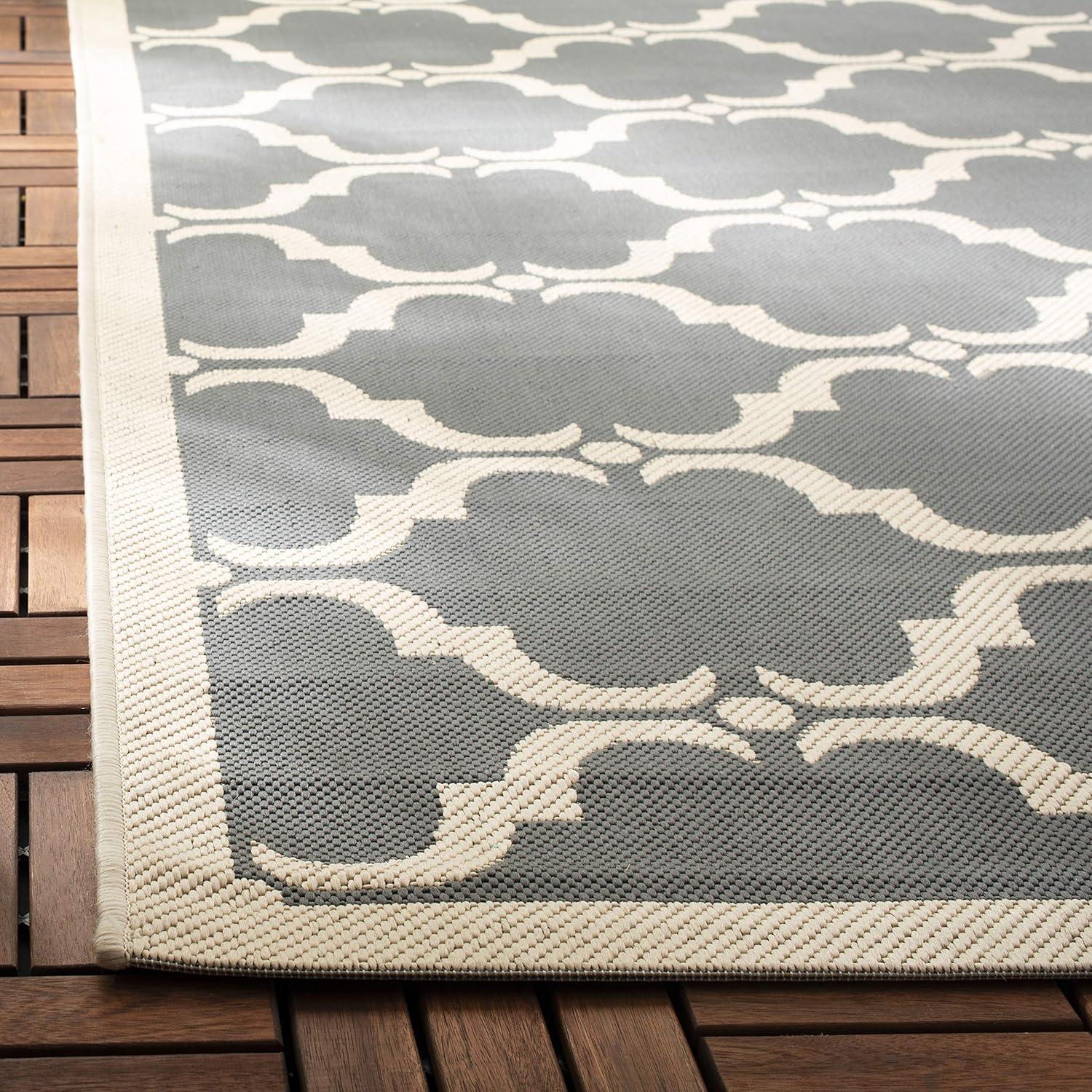 Gray and Beige Trellis Outdoor Runner Rug