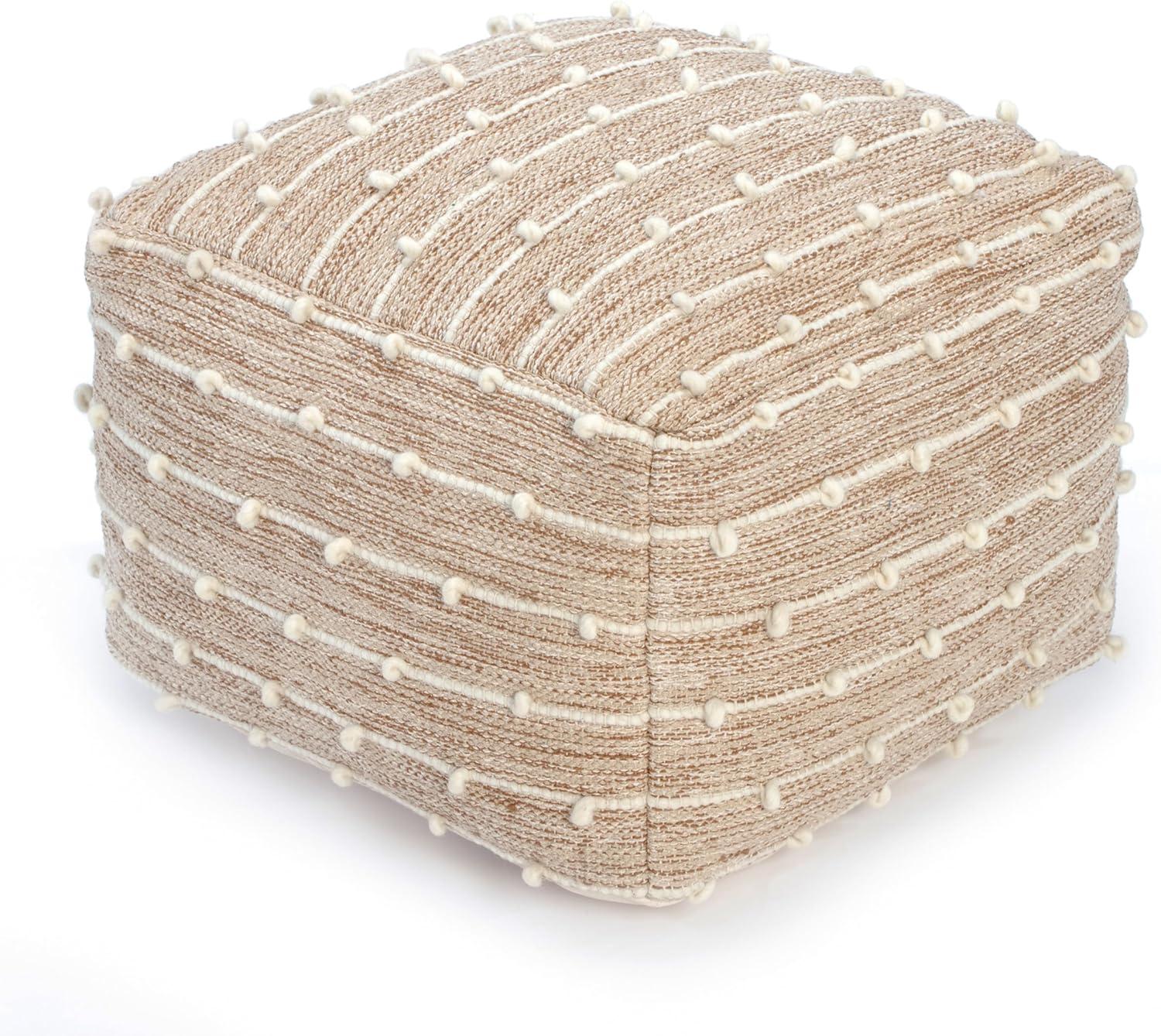 Penelope Pouf Ottoman Brown/Ivory - Anji Mountain: Cotton Blend, No Assembly, Fair Trade Certified